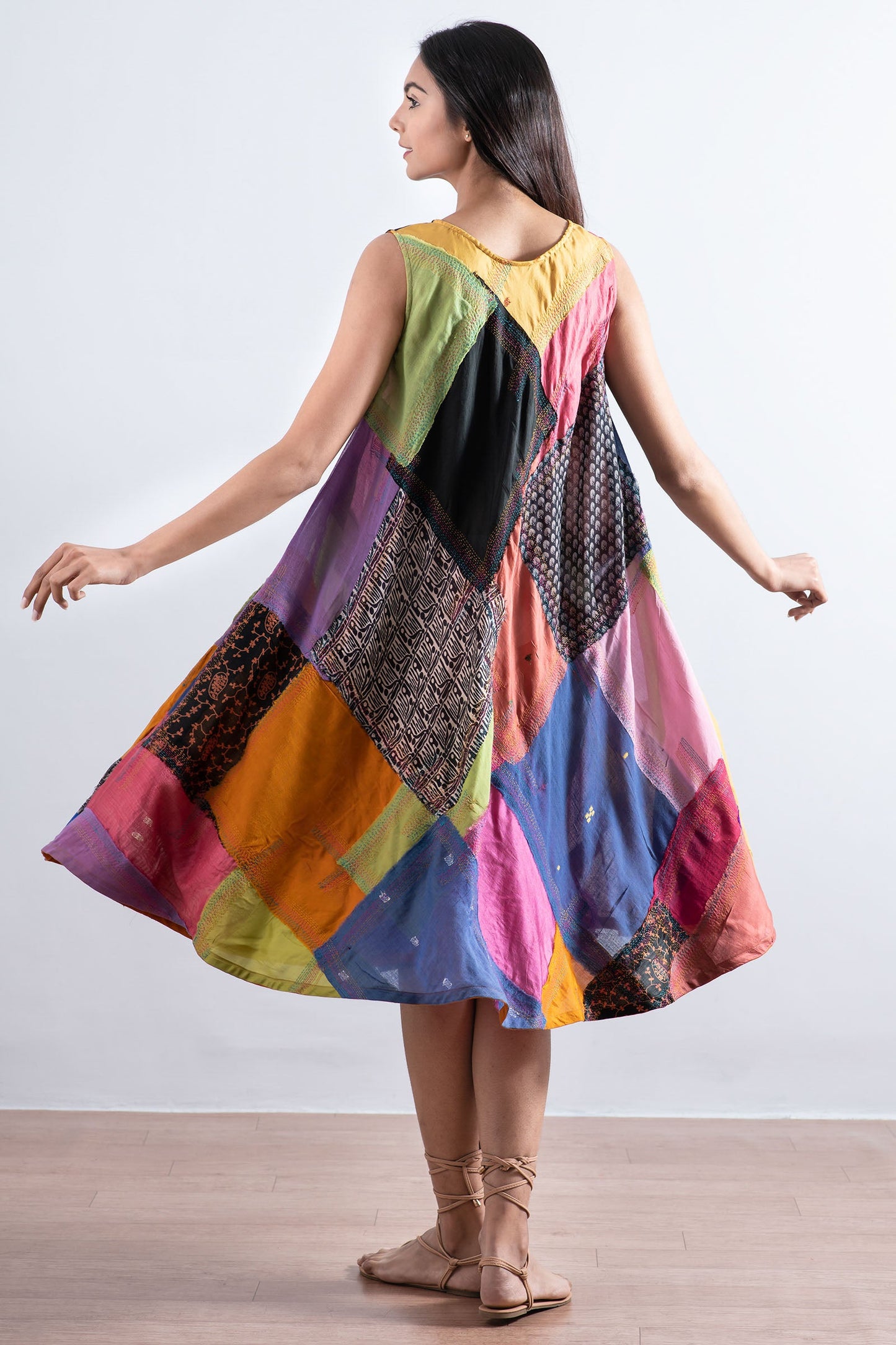 MOSAIC TILE PATCH KANTHA FULL CIRCULAR DRESS CITY - mt1421-mlt -