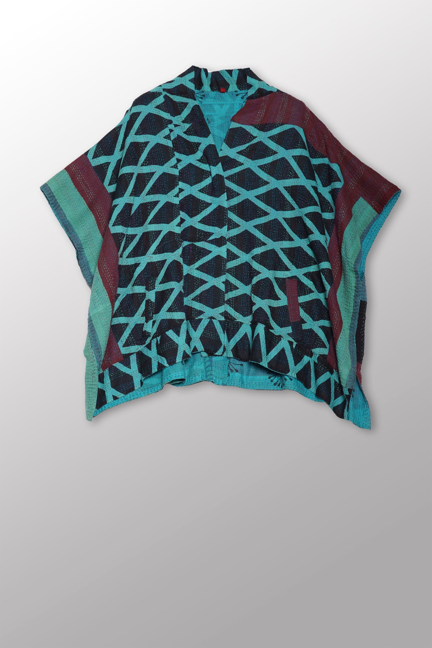 VINTAGE COTTON & NEW VOILE KANTHA PONCHO TOP - cn2568-0002a -