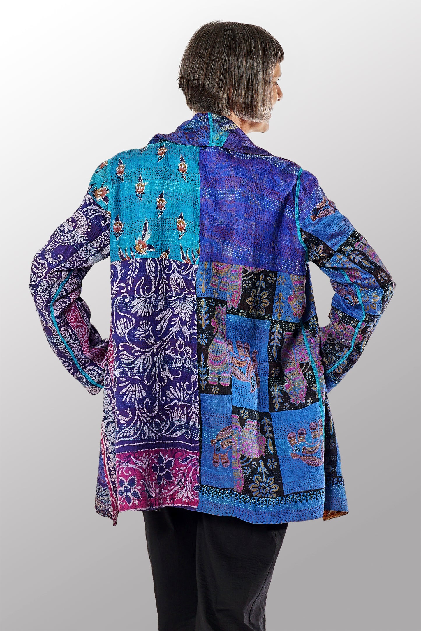 VINTAGE SILK KANTHA POCKET JKT - sv2002-0067a -