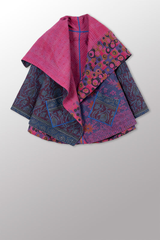 COTTON OVERDYE KANTHA CIRCULAR JACKET - ov4008-cprp001a -