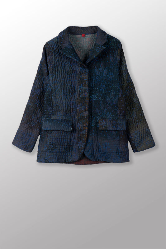 QUILTED OVERDYE COTTON KANTHA BASIC JACKET - oq5052-cblu001m -