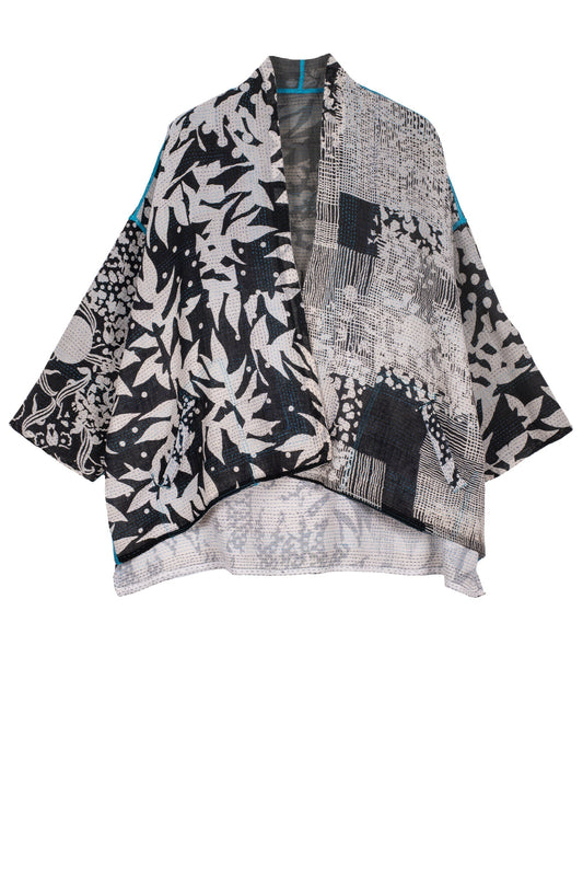MONOTONE TWILIGHT PRINT KANTHA MINI KIMONO JKT - tp2055-blk -