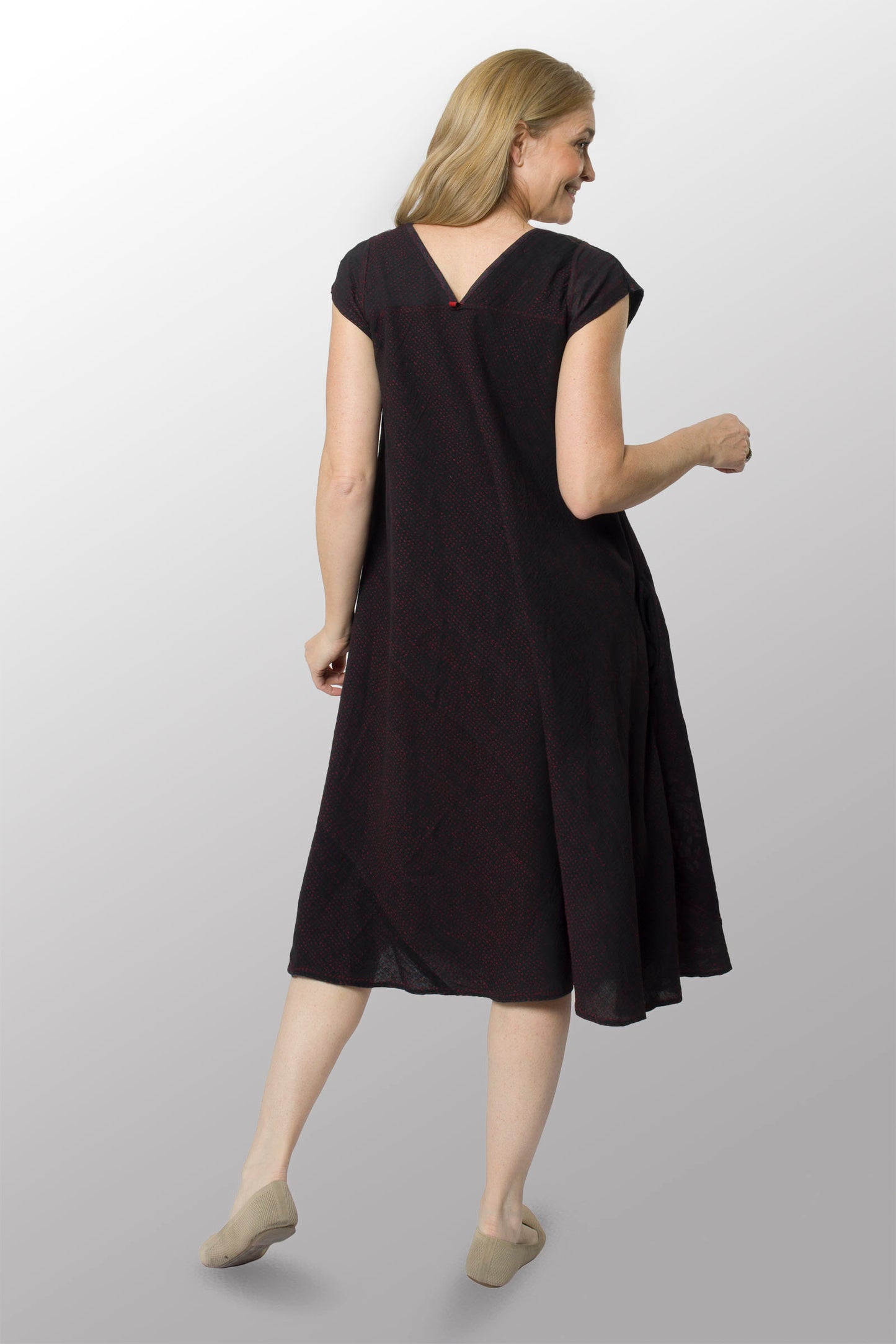 MONOTONE TWILIGHT PRINT KANTHA CAP SLV. FLARE DRESS - tp2425-red -