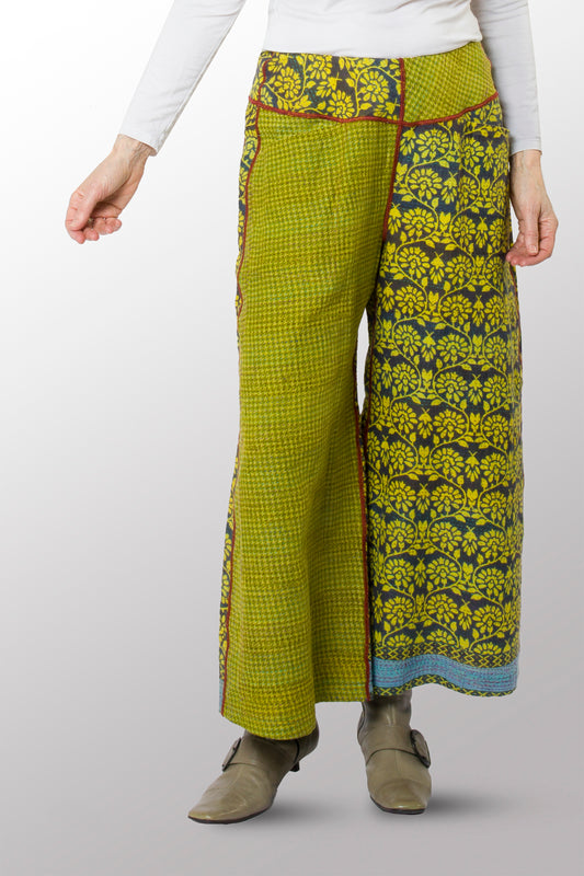 VINTAGE COTTON KANTHA MID RISE WIDE LEG PANTS - cv2665-0003m -