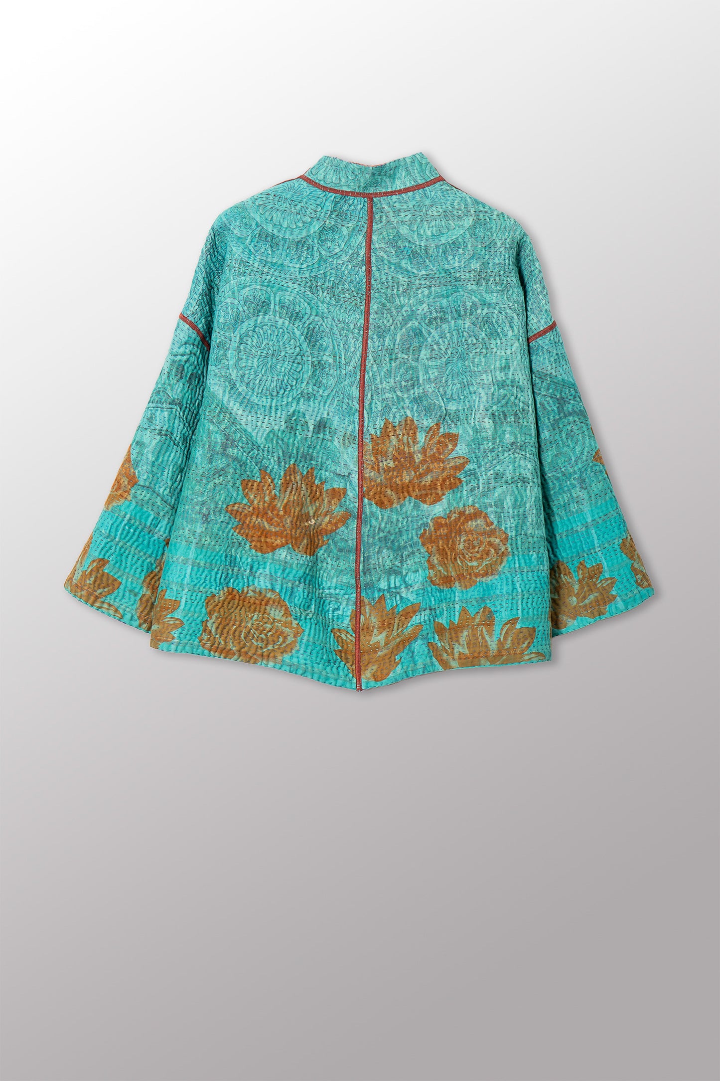 VINTAGE COTTON KANTHA STAND COLLAR CROPPED JKT - cv4034-0162a -