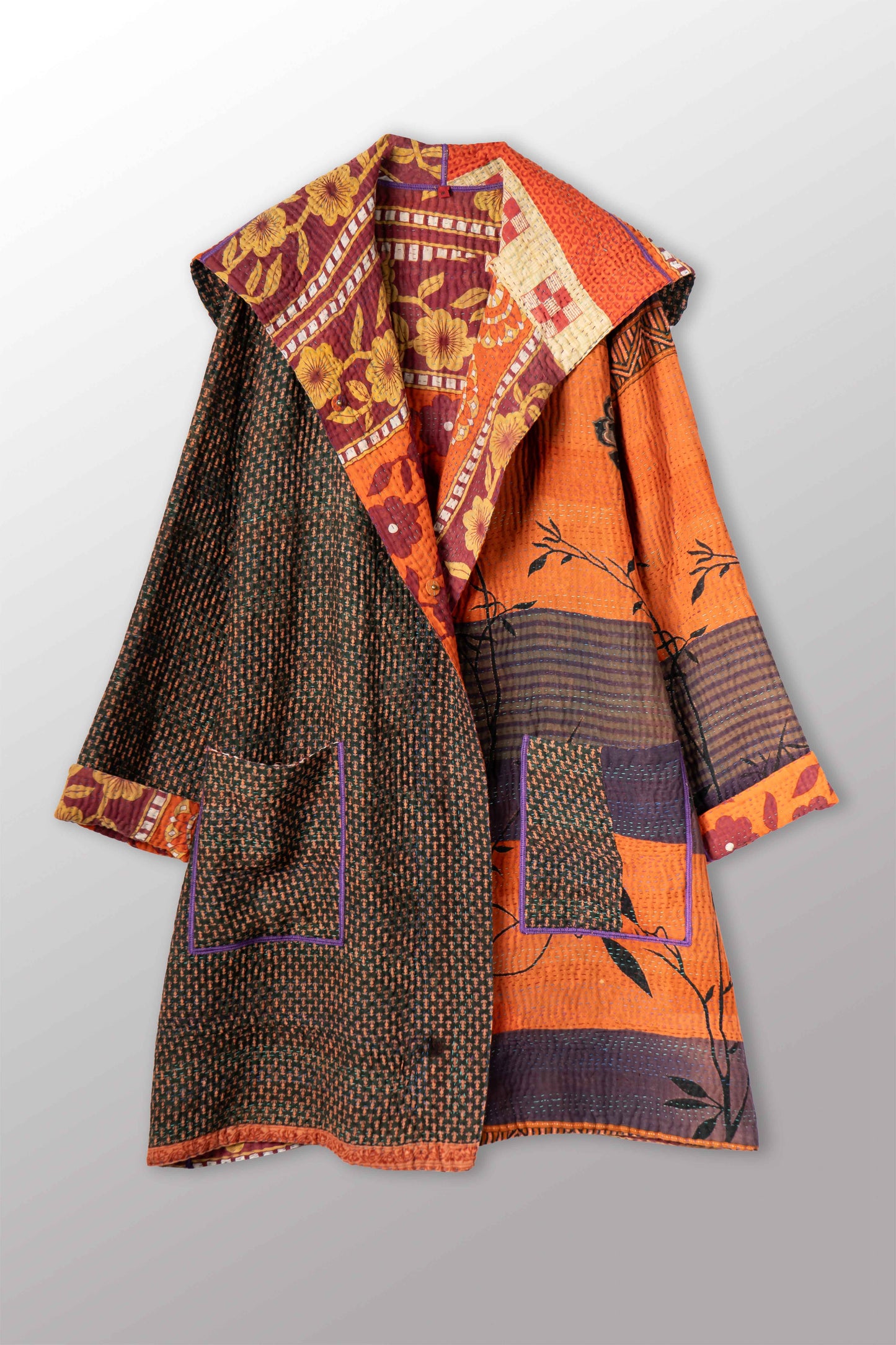 VINTAGE COTTON KANTHA POCKET MEDIUM COAT - cv4316-0046m -