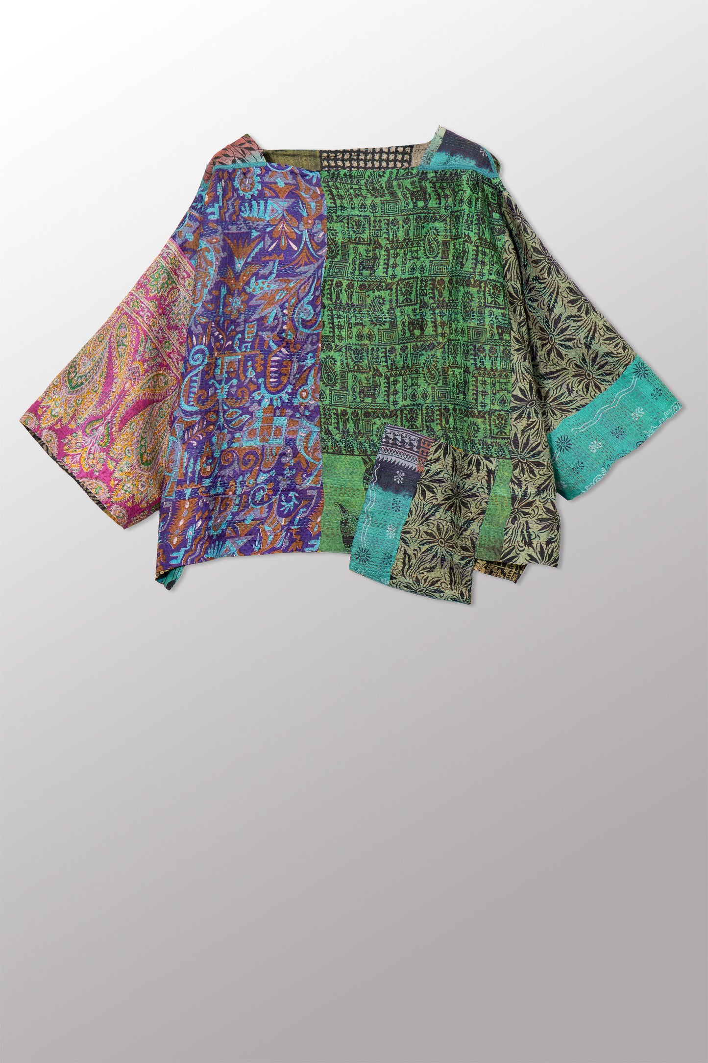 VINTAGE SILK KANTHA 3/4 SLV. CROP TOP MIO - sv2538-0014a -