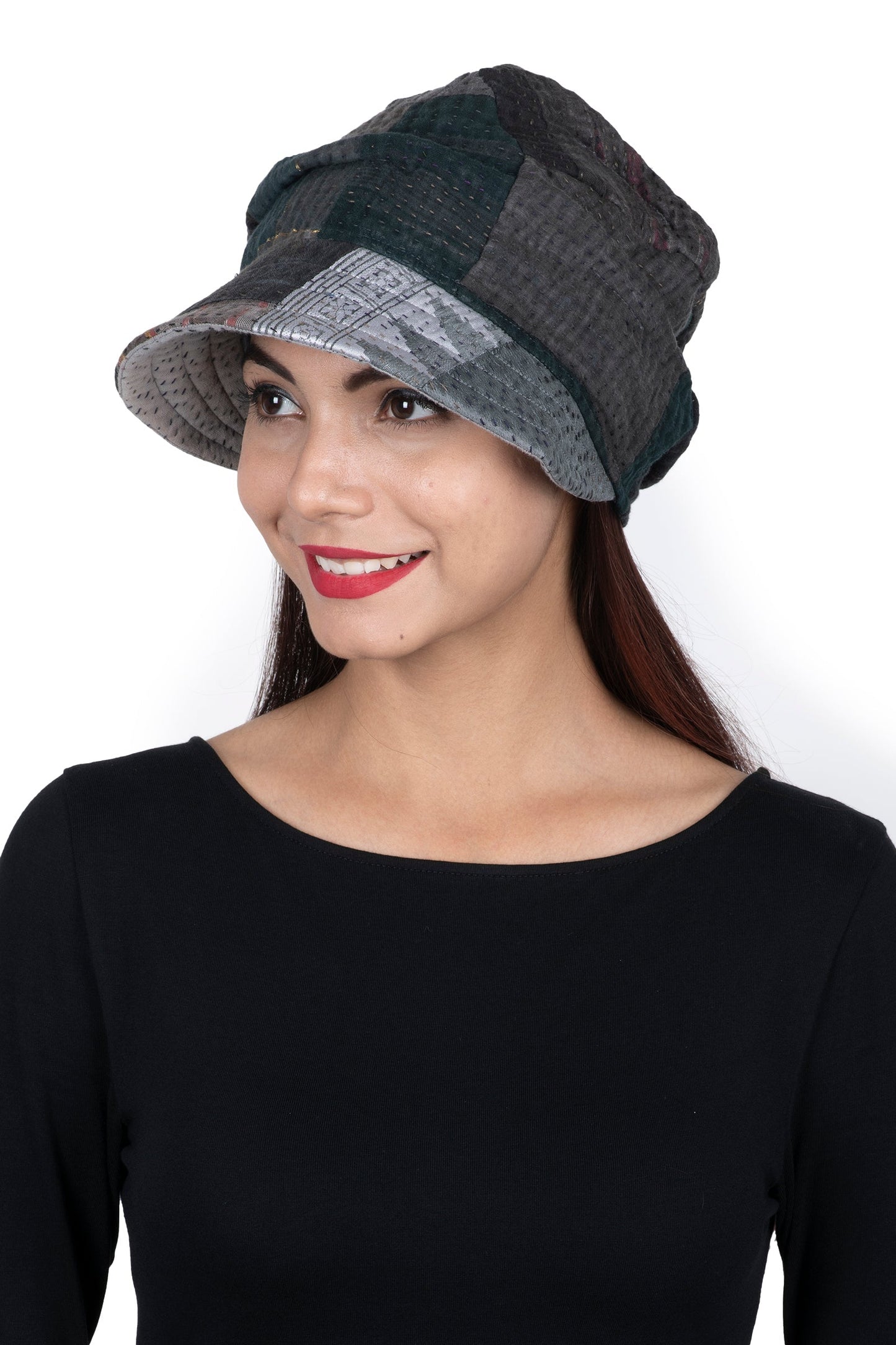 FRAYED PATCH KANTHA HALF BRIM HAT - fi4881-gry -