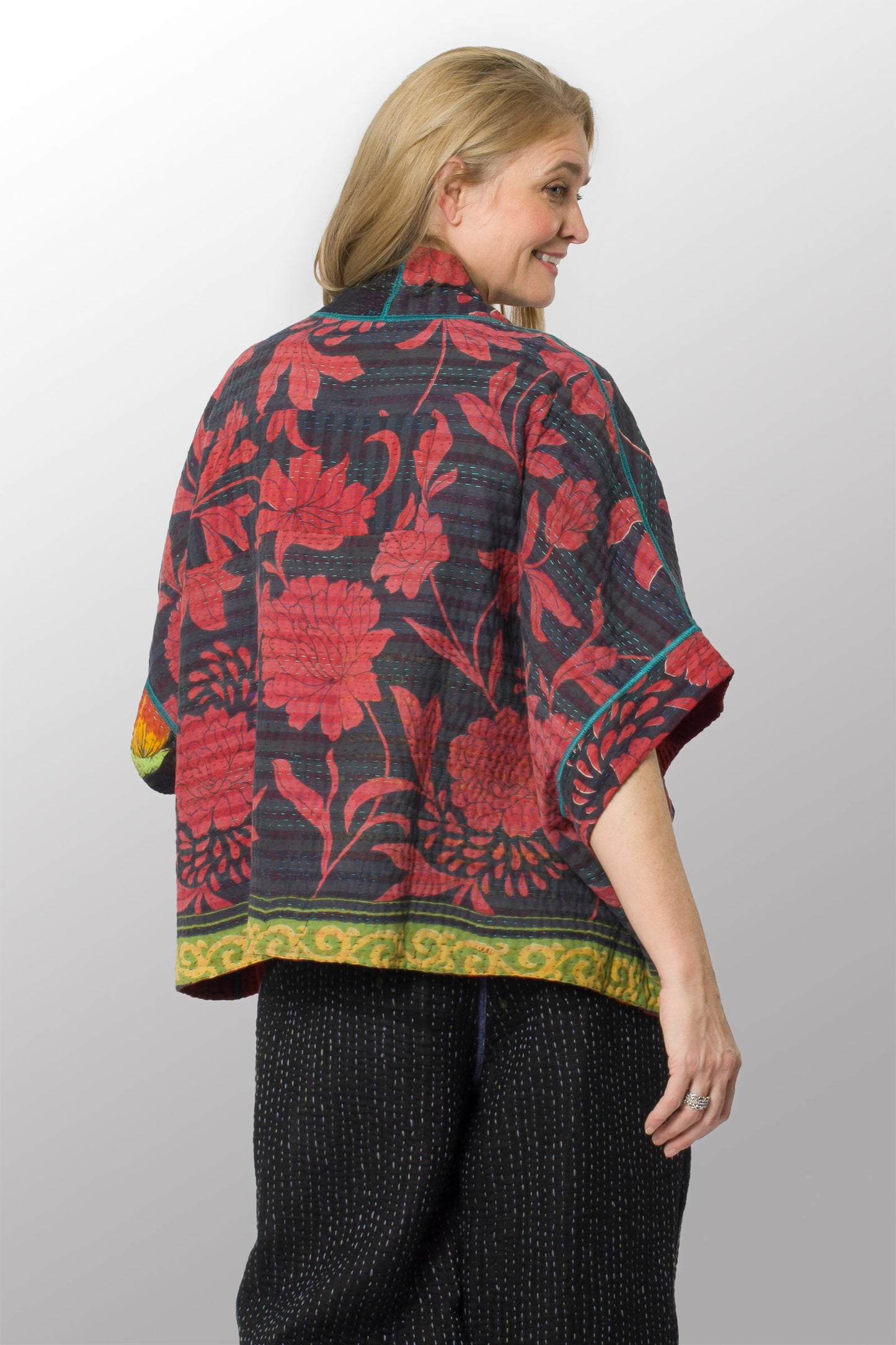 VINTAGE COTTON KANTHA MINI PONCHO - cv4060-0054a -