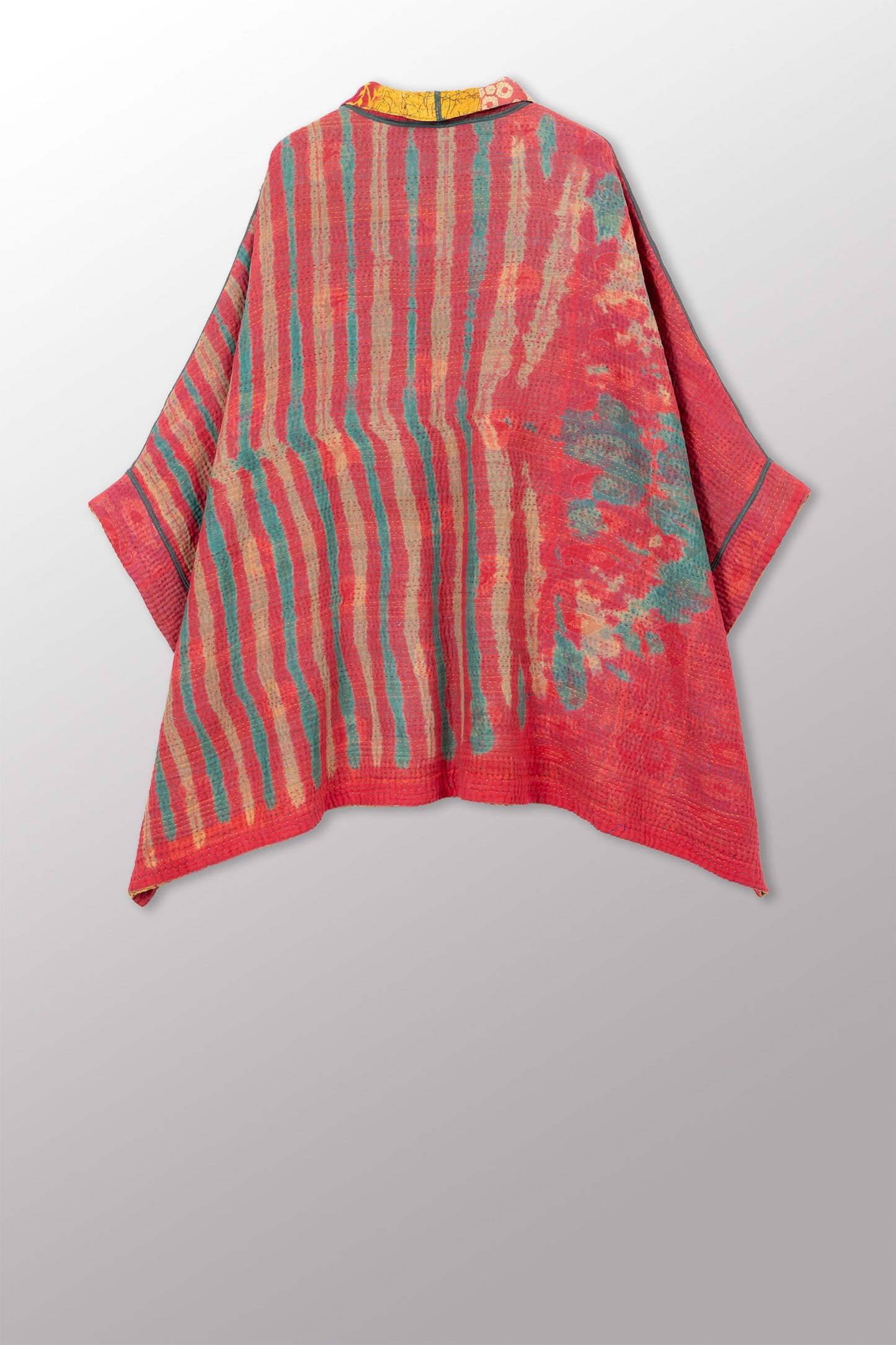 VINTAGE COTTON KANTHA DOUBLE COLLAR PONCHO - cv4323-0064a -