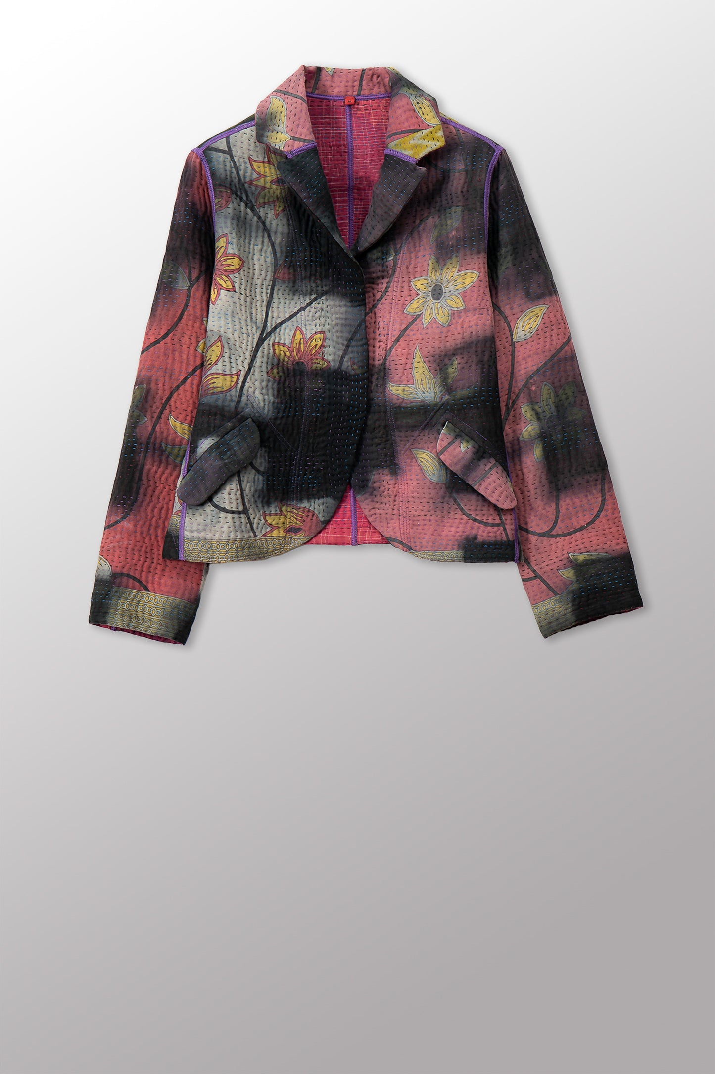 VINTAGE COTTON GREY CLAMP TIE DYE KANTHA CROPPED BASIC JACKET - su4096-0001m -