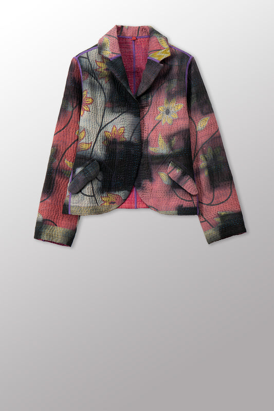 VINTAGE COTTON GREY CLAMP TIE DYE KANTHA CROPPED BASIC JACKET - su4096-0001m -