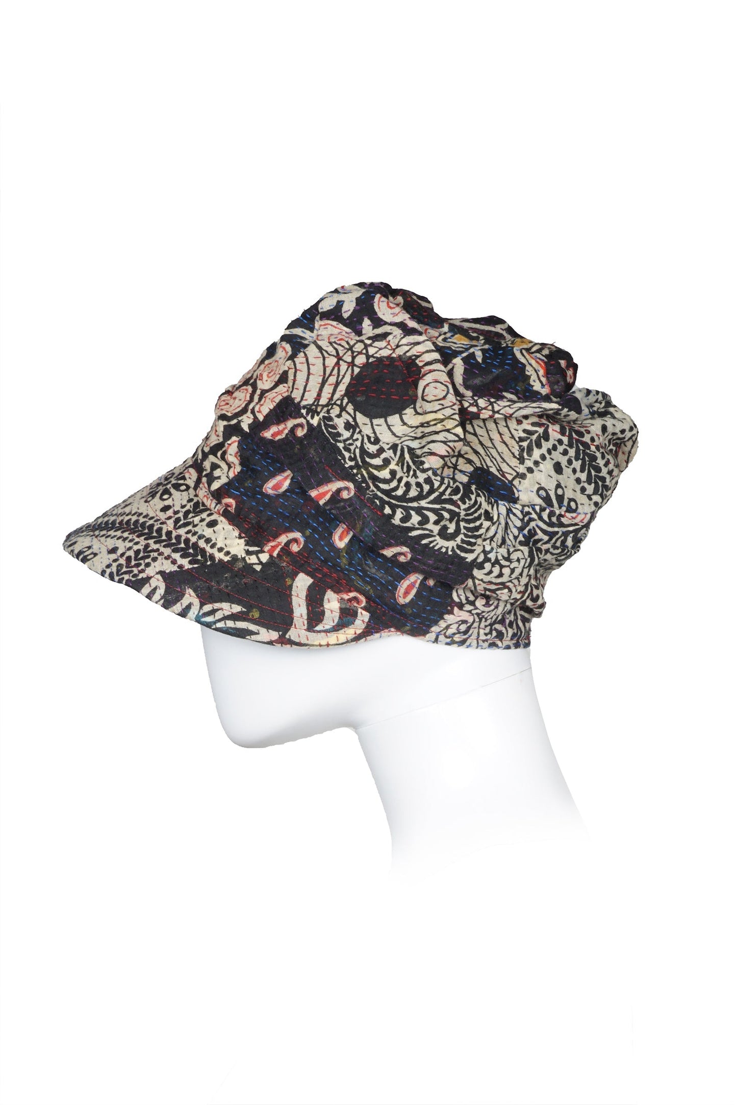 PATCHED & LEAVES KANTHA HALF BRIM HAT - pl2881-blk -