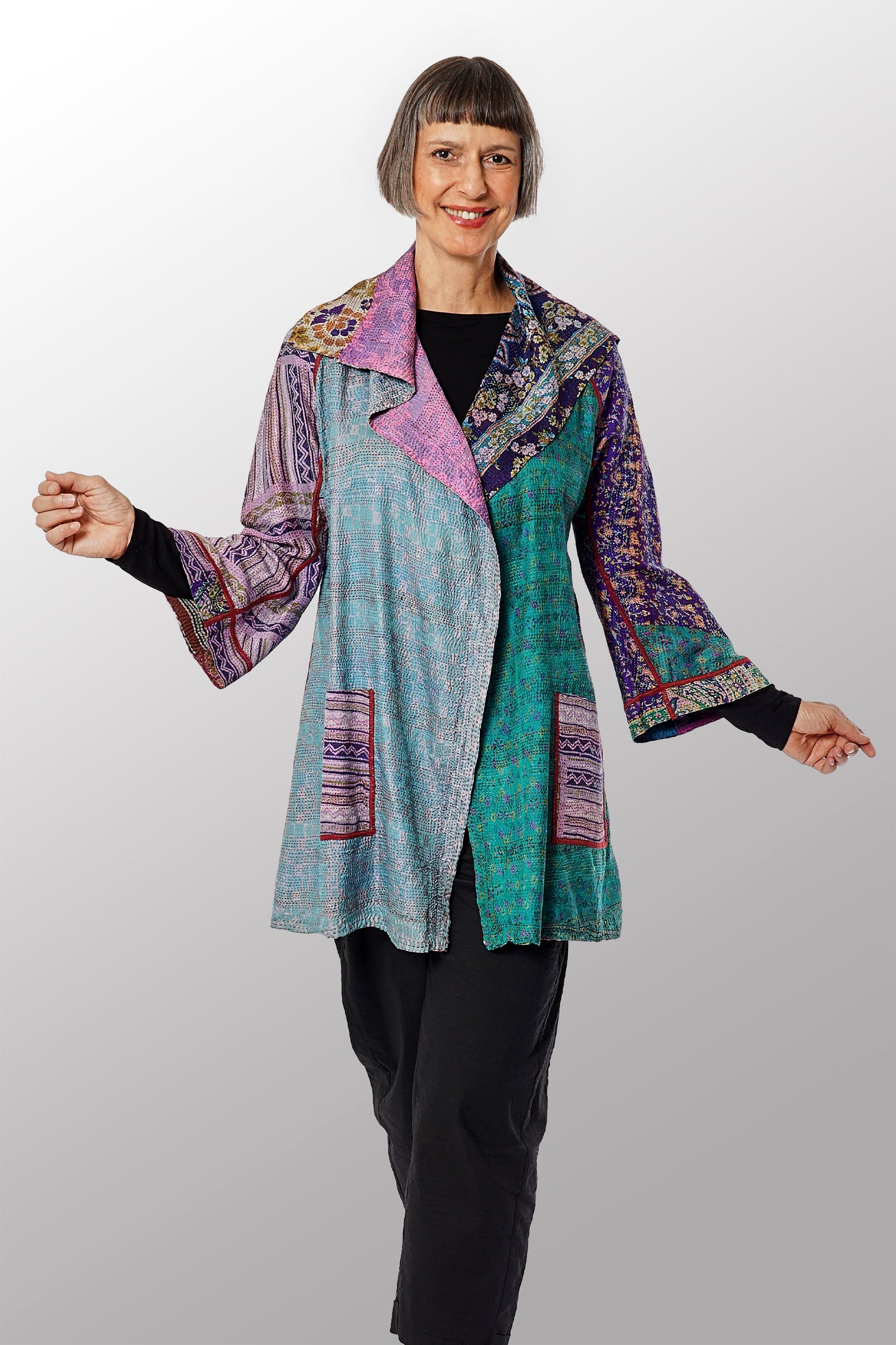 VINTAGE SILK KANTHA BACK TUCKED JKT - sv2012-0040s -