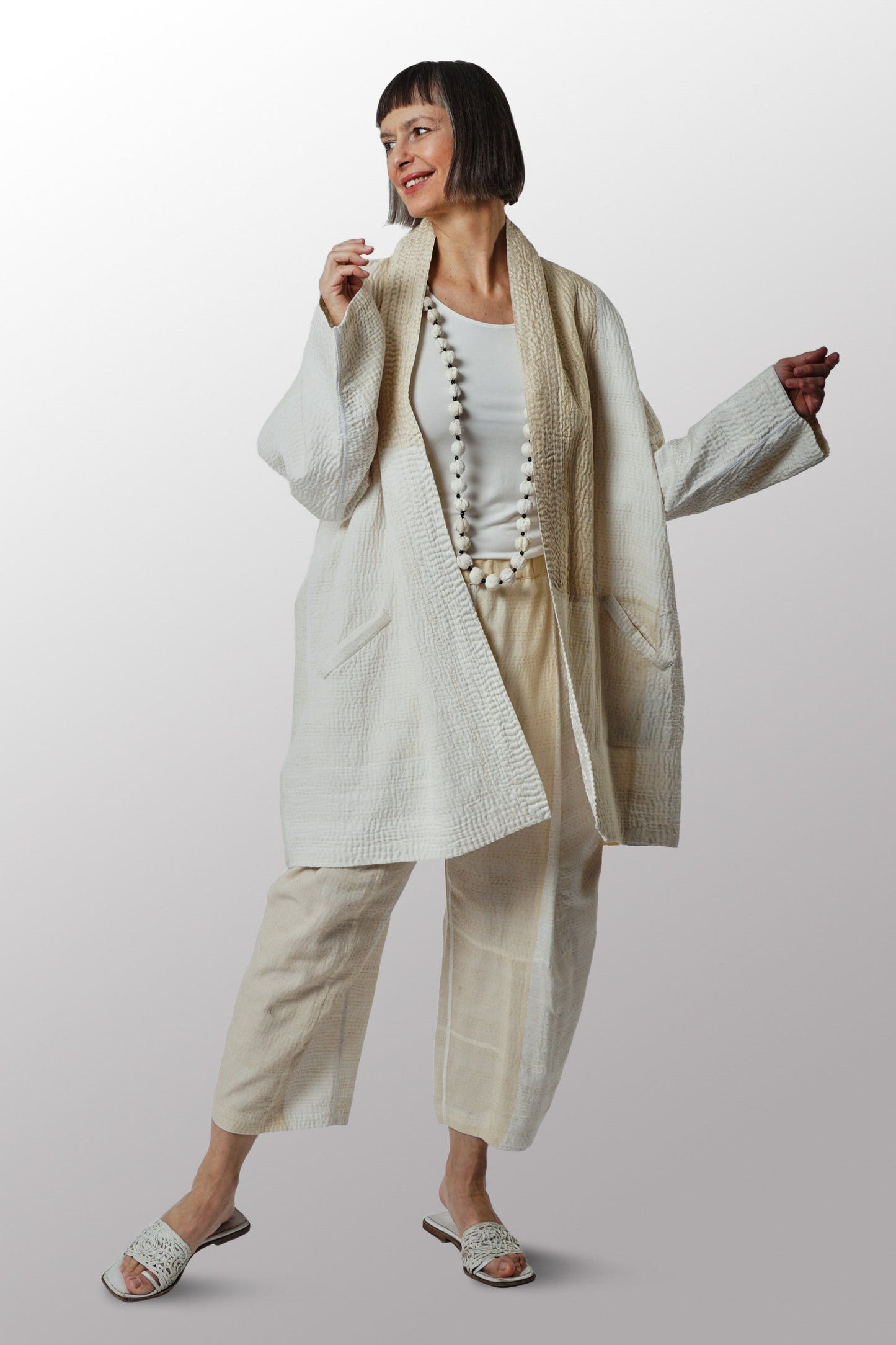JAIPUR WHITE KANTHA HAORI JACKET - jw4068-ivy -
