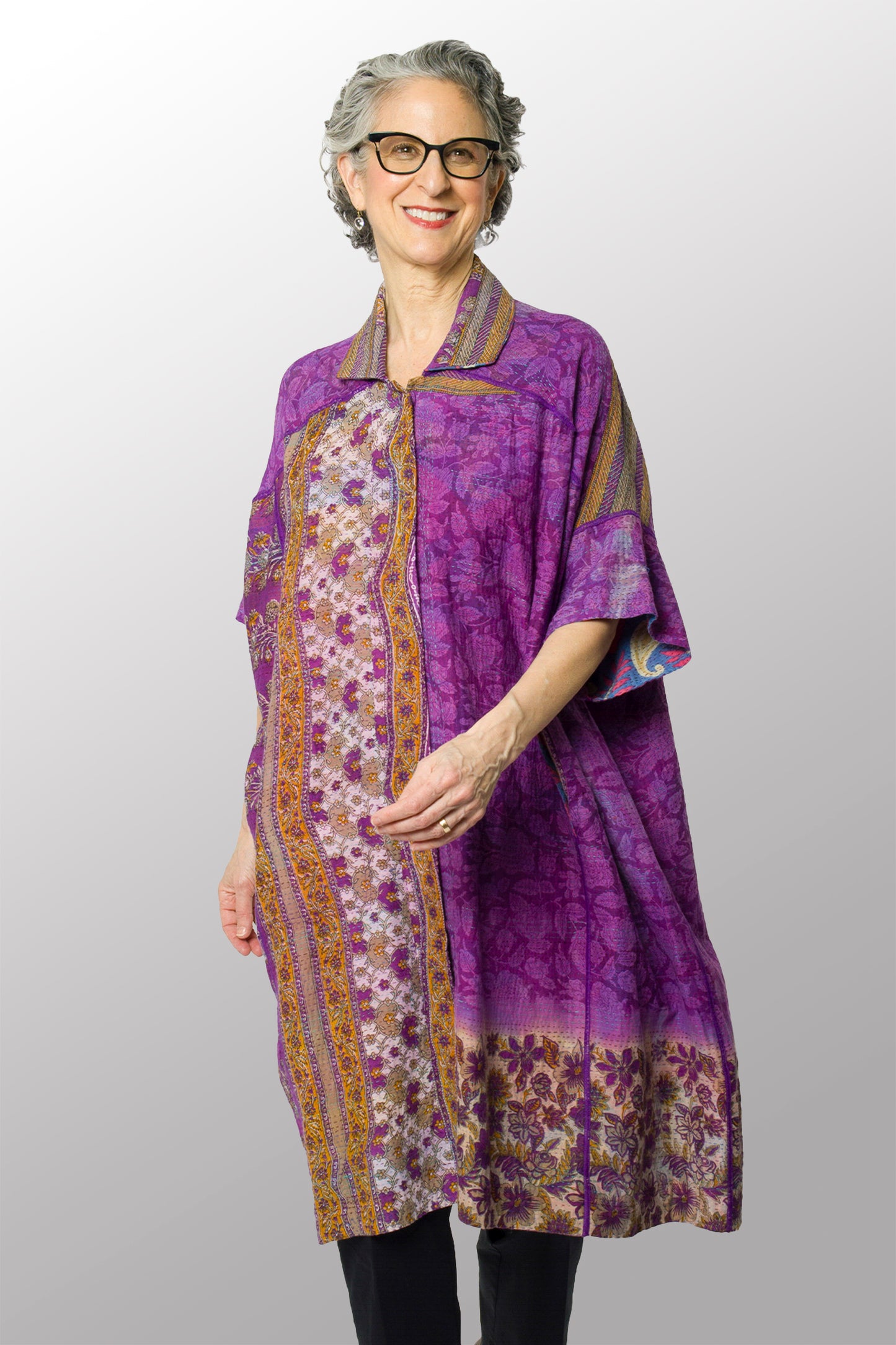 VINTAGE COTTON KANTHA WIDE SHIRT DRESS - cv2448-0001a -
