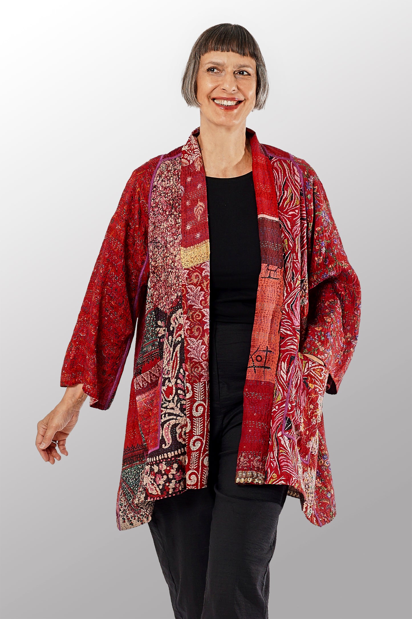 VINTAGE SILK KANTHA A-LINE JKT - sv2003-0371a -