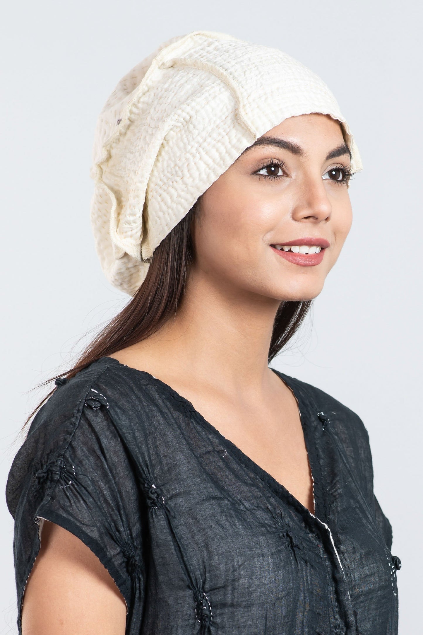 JAIPUR WHITE KANTHA 4 CORNER HAT - jw4883-ivy -