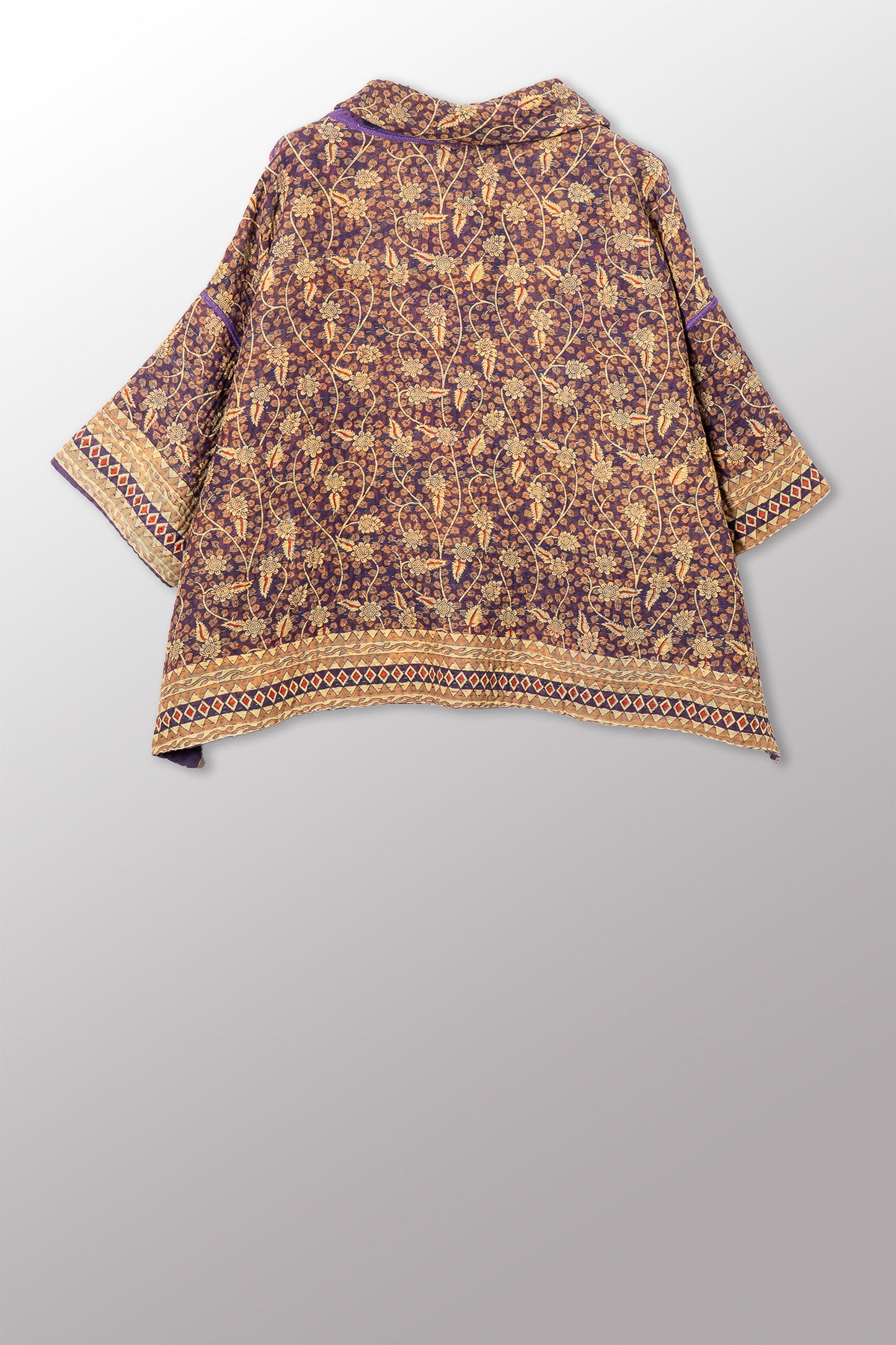 VINTAGE COTTON KANTHA COWL NECK PONCHO - cv4061-0034a -