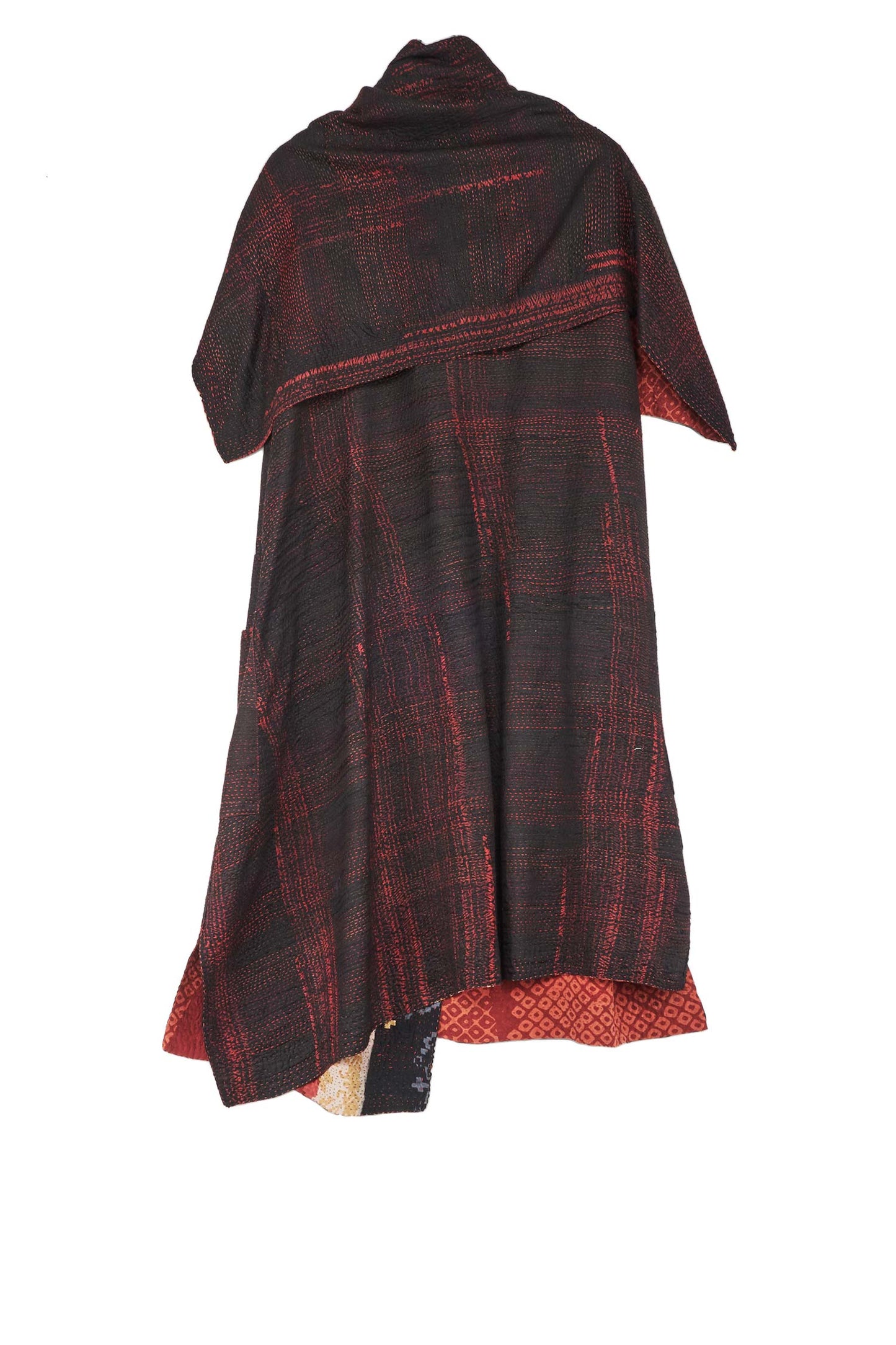 KIMONO PRINT KANTHA COWL NECK DRESS - kp2416-red -