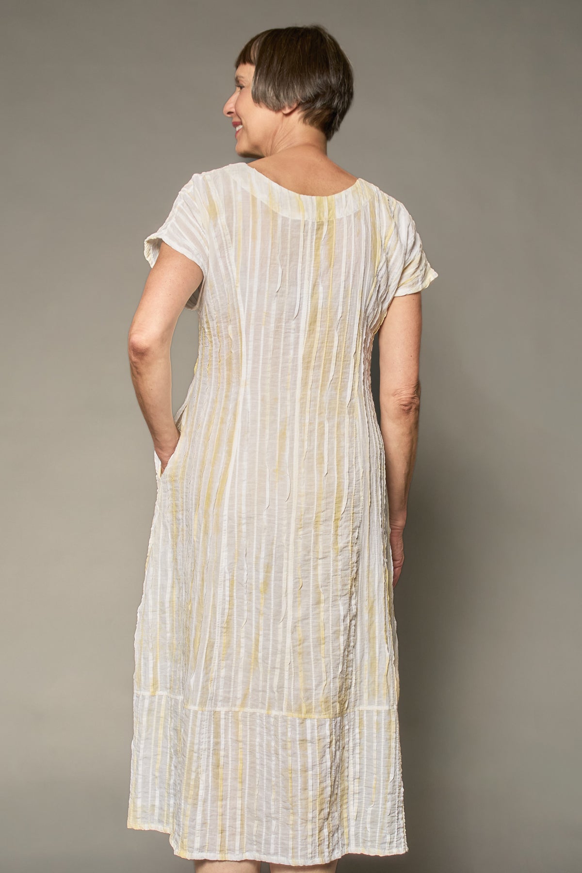 DOUBLE TIE DYE RIPPLE TUCK V-NECK SCULPTED DRESS - trw1473-ivy -
