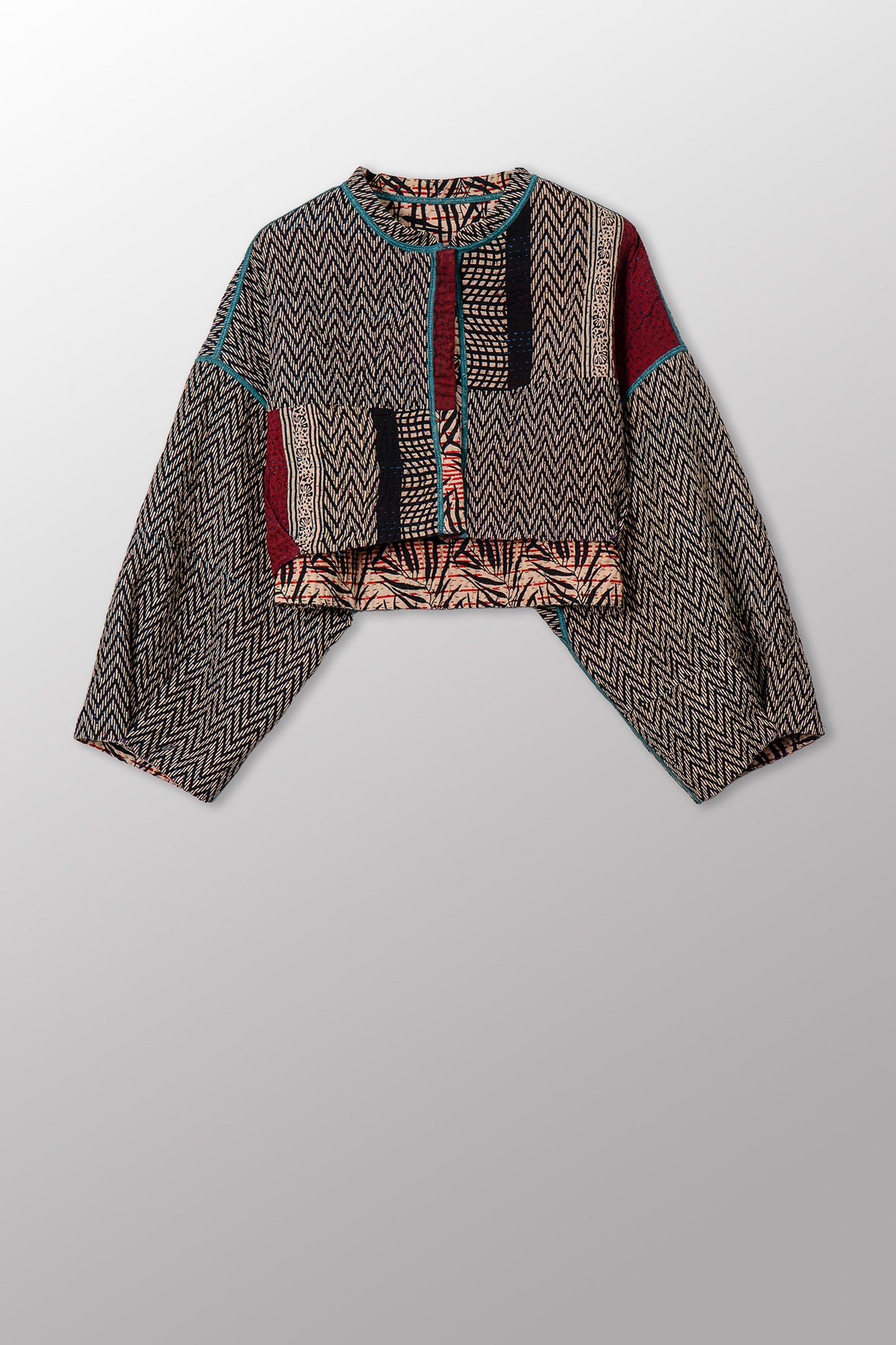 SOHO BAMBOO KANTHA SLEEVE JACKET - bo4090-blk -