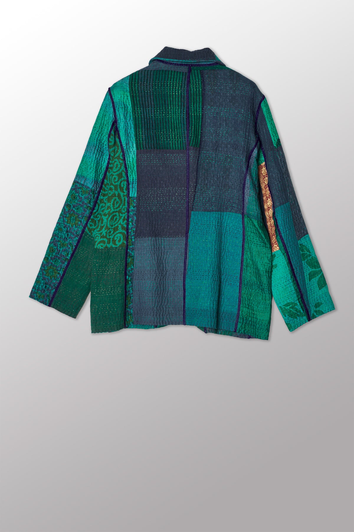 COTTON SILK SW PATCH KANTHA BASIC JACKET - ws4052-tel -