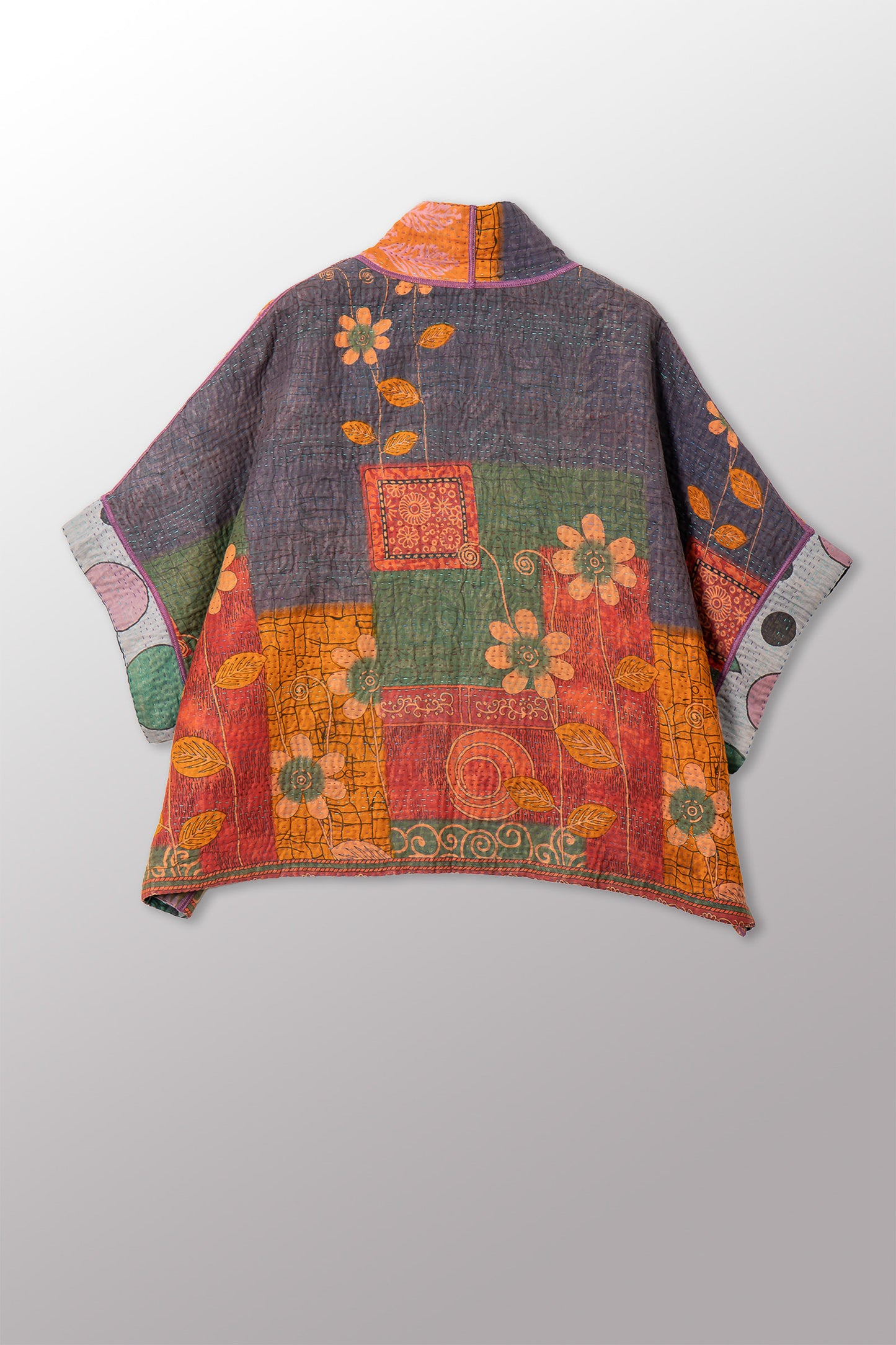 VINTAGE COTTON KANTHA MINI PONCHO - cv4060-0063a -
