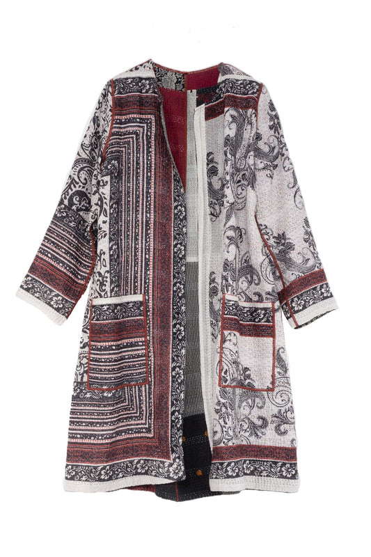PAISLEY & PATCH KANTHA CREW NECK COAT - py4313-wht -