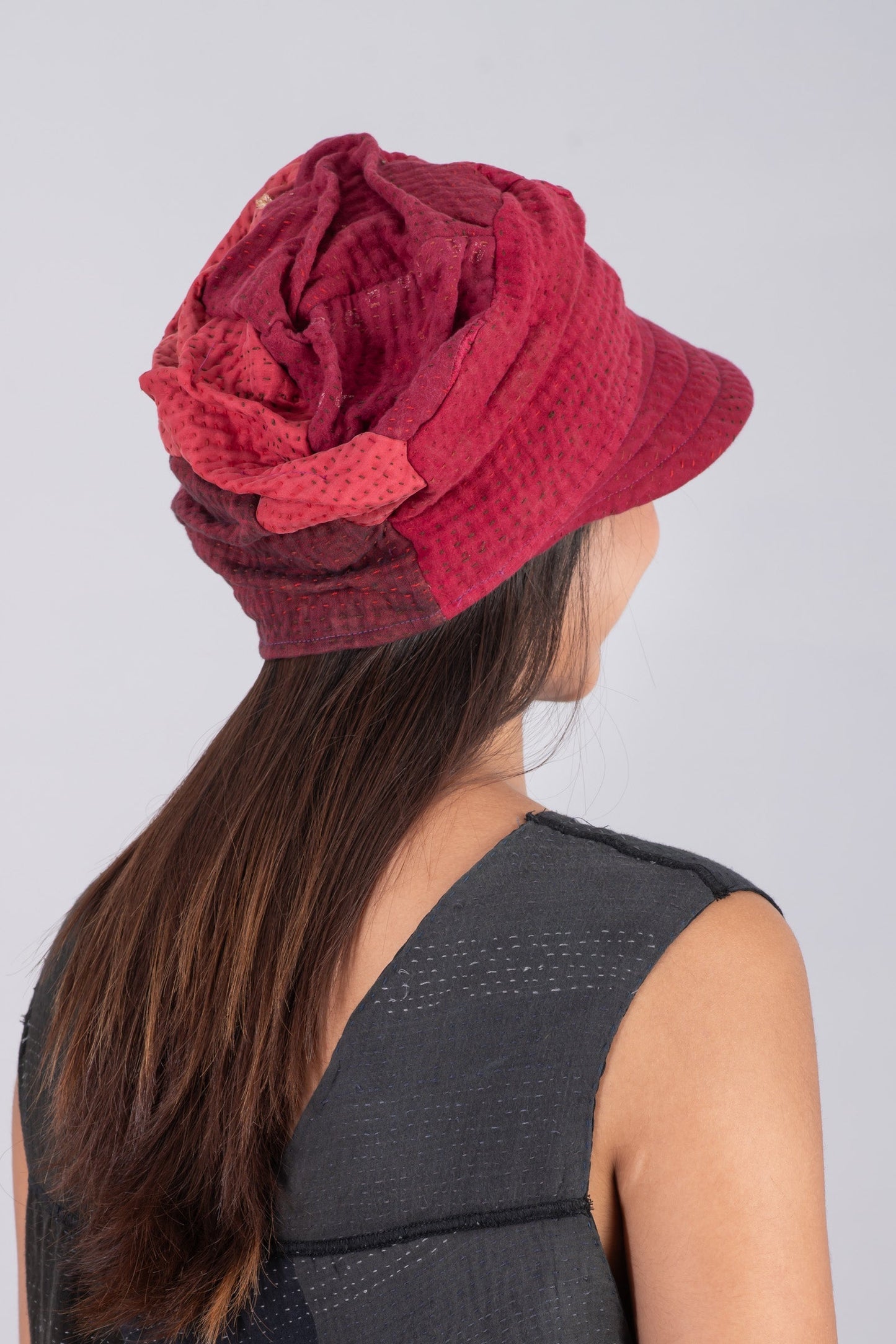 JAIPUR PATCH KANTHA HALF BRIM HAT - jp4881-red -