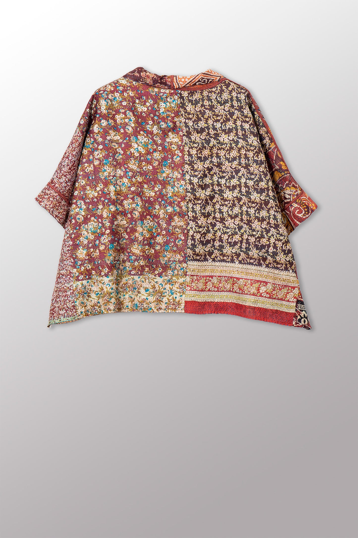 VINTAGE SILK KANTHA MINI PONCHO - sv2060-0013a -