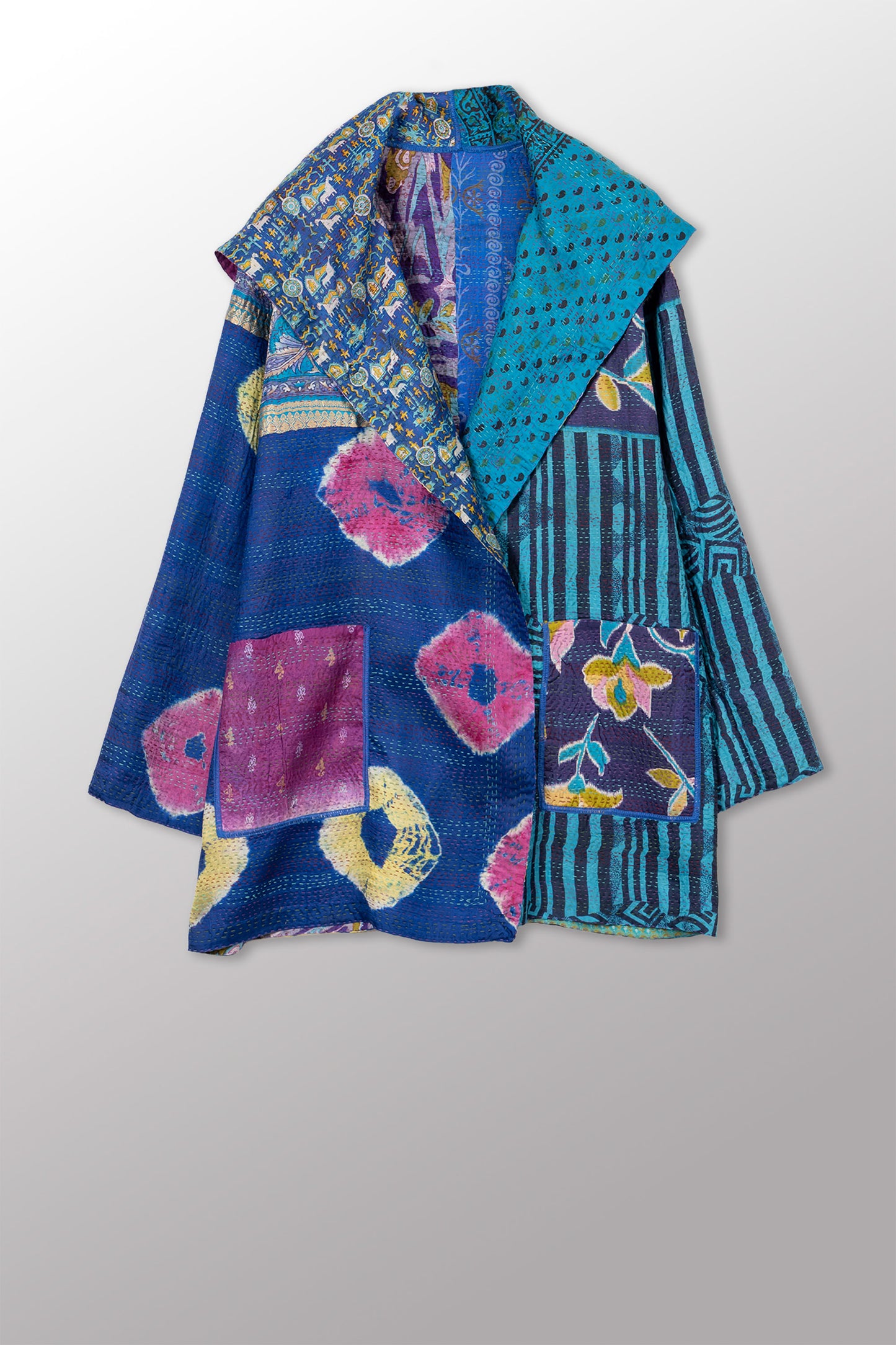 VINTAGE SILK KANTHA POCKET JKT - sv2002-0074a -