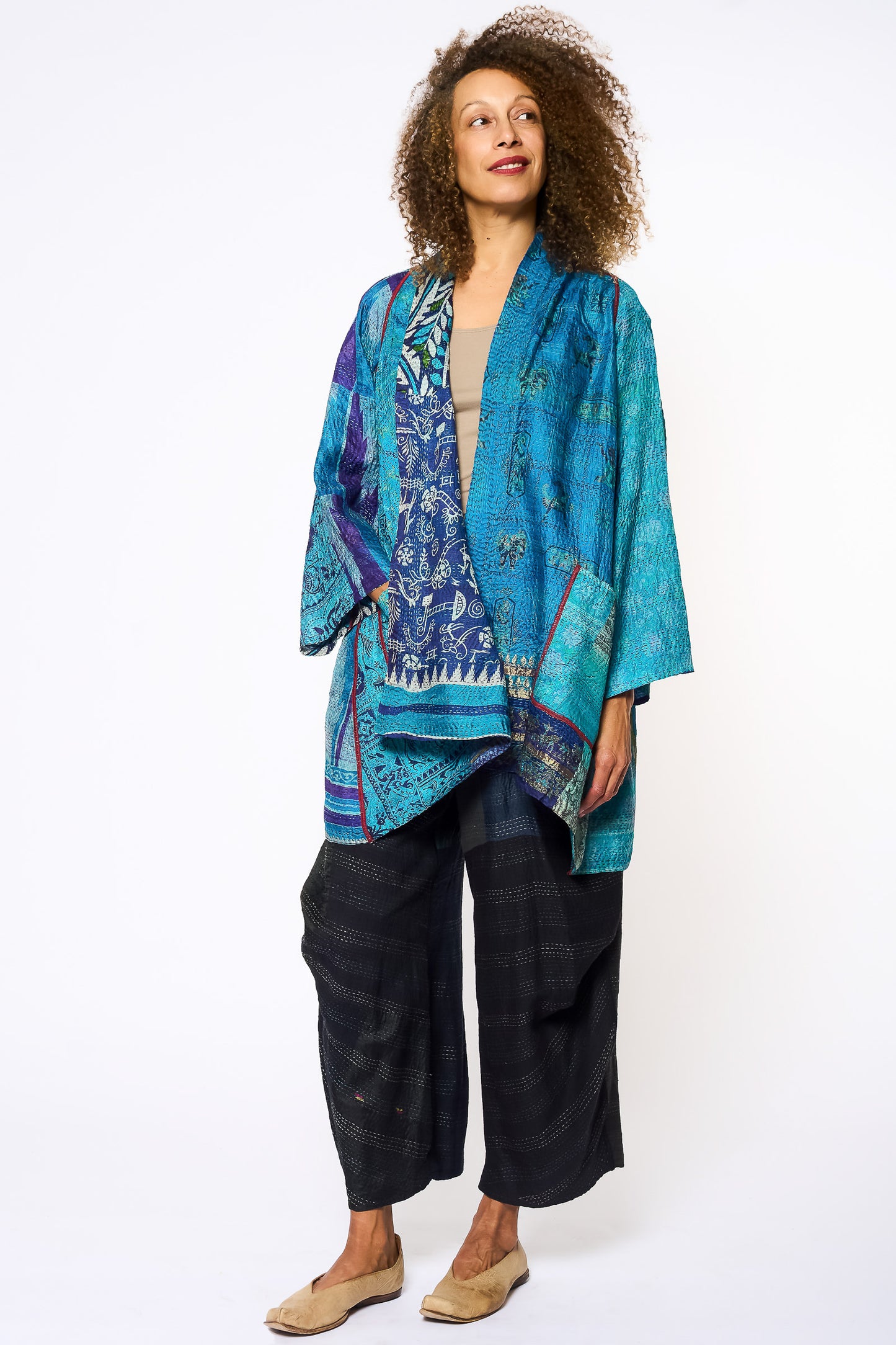 VINTAGE SILK KANTHA A-LINE JKT - sv2003-0411a -