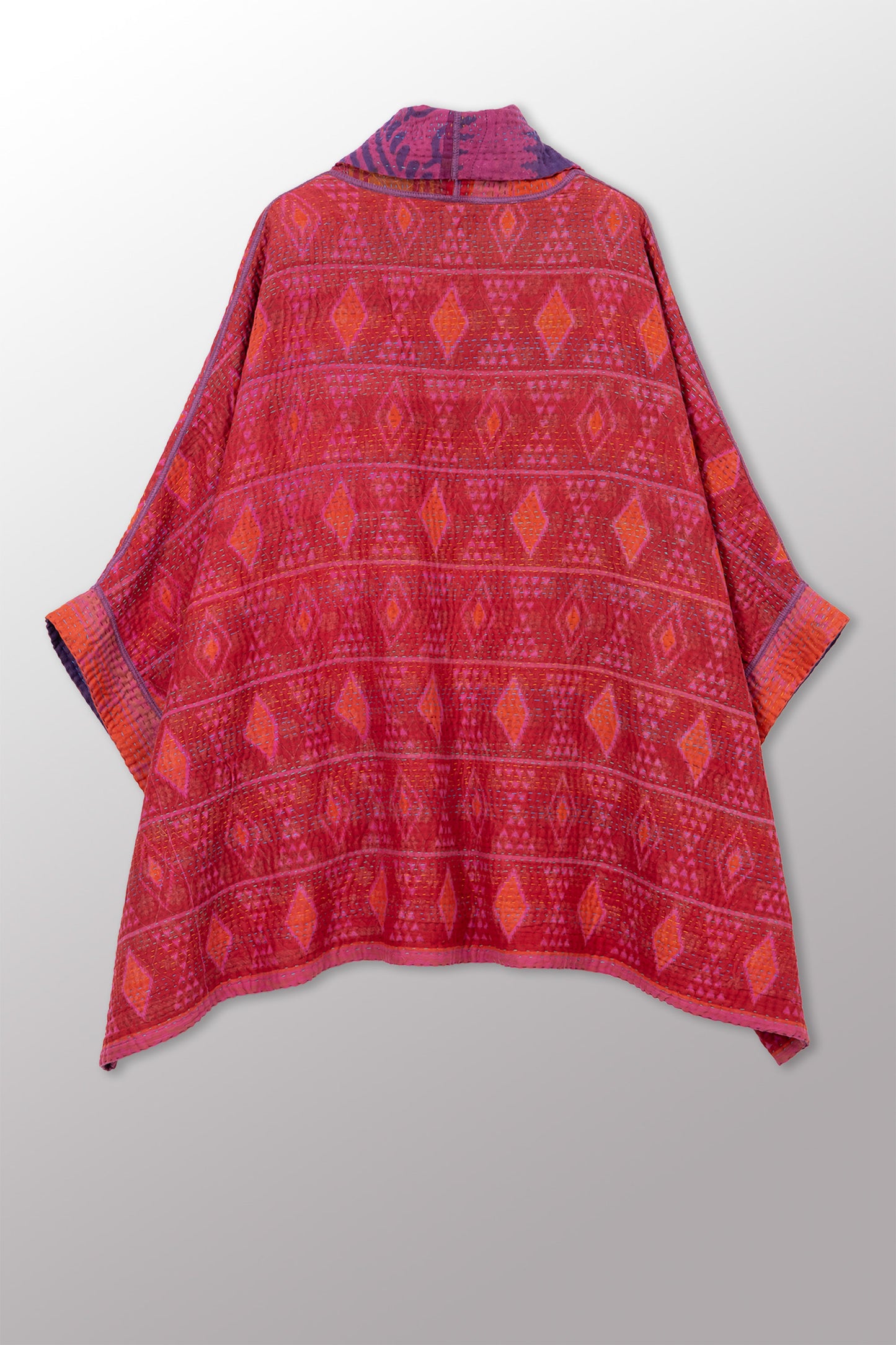 COTTON OVERDYE KANTHA DOUBLE COLLAR PONCHO - ov4323-corg002a -