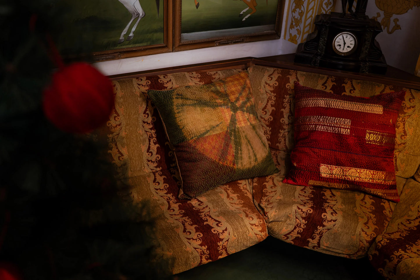 Red Jewel Striped Cushion