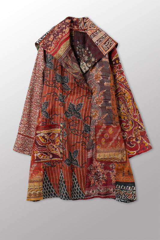 VINTAGE SILK KANTHA POCKET MEDIUM COAT - sv2316-0010m -