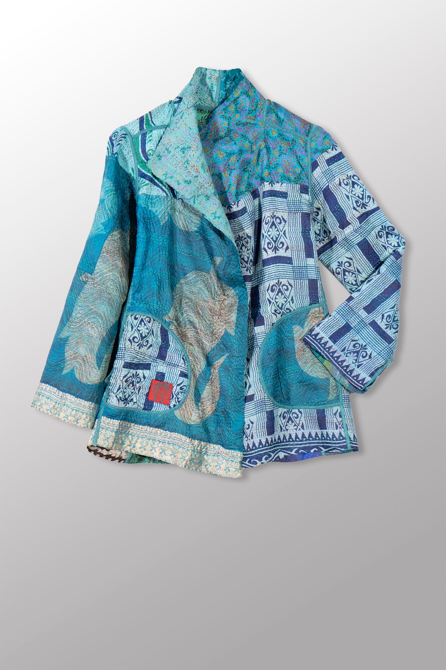 VINTAGE SILK KANTHA SHORT JKT - sv2007-0063s -