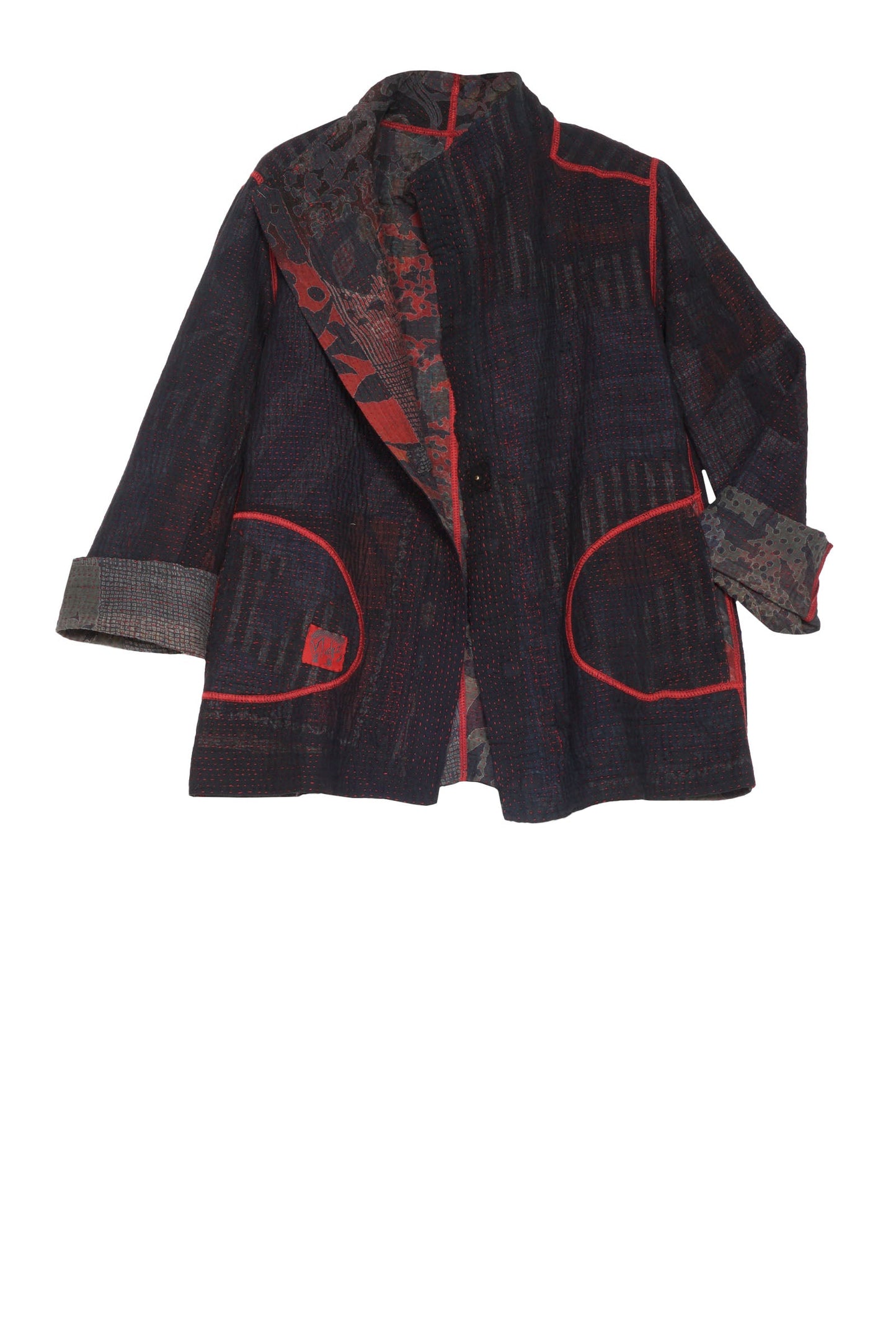 MONOTONE TWILIGHT PRINT KANTHA SHORT JKT - tp4007-red -