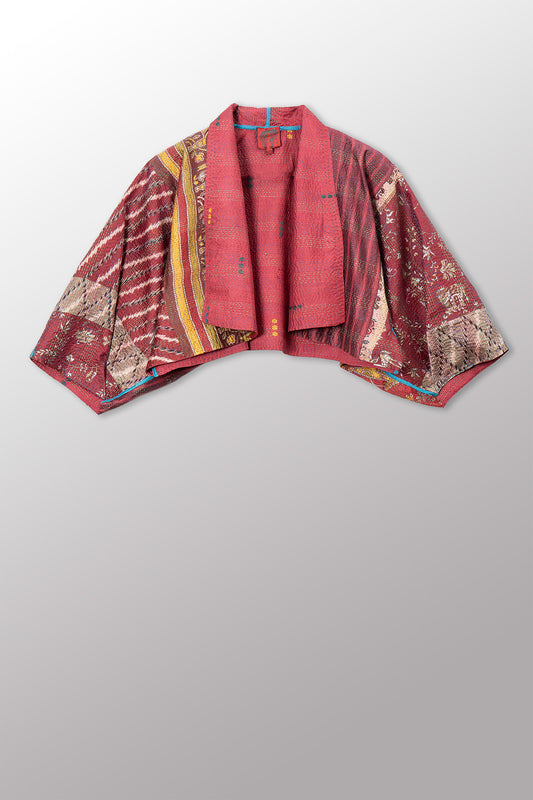 VINTAGE SILK KANTHA PUFF SLV. SHRUG - sv2062-0025a -