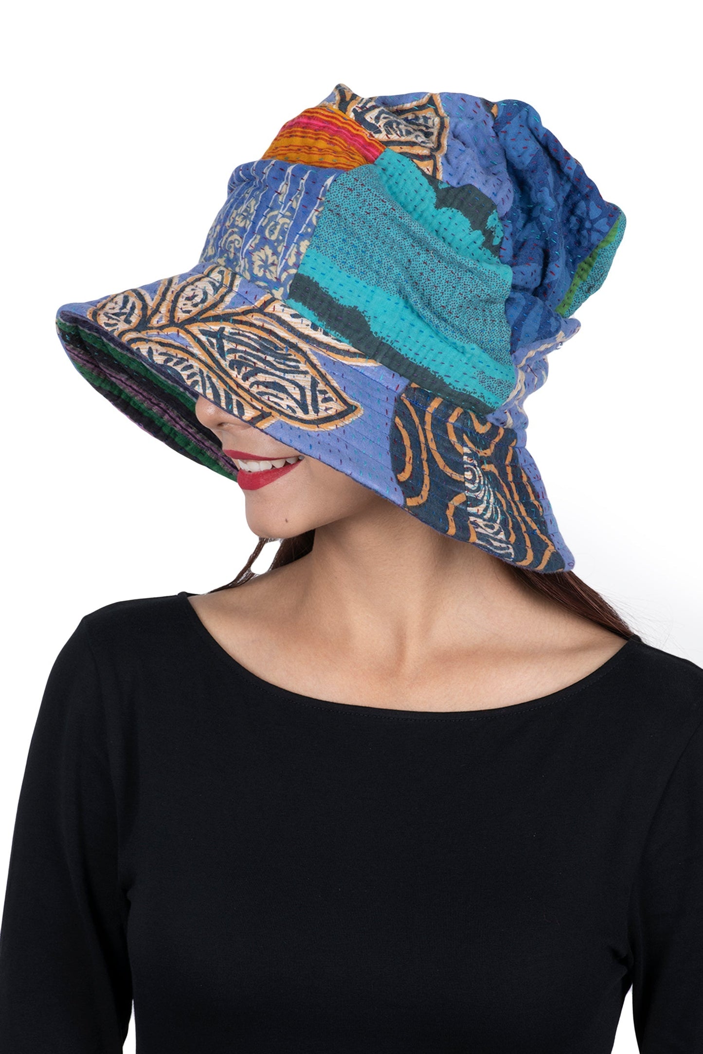 VINTAGE COTTON KANTHA FULL BRIM HAT - cv4889-blu -