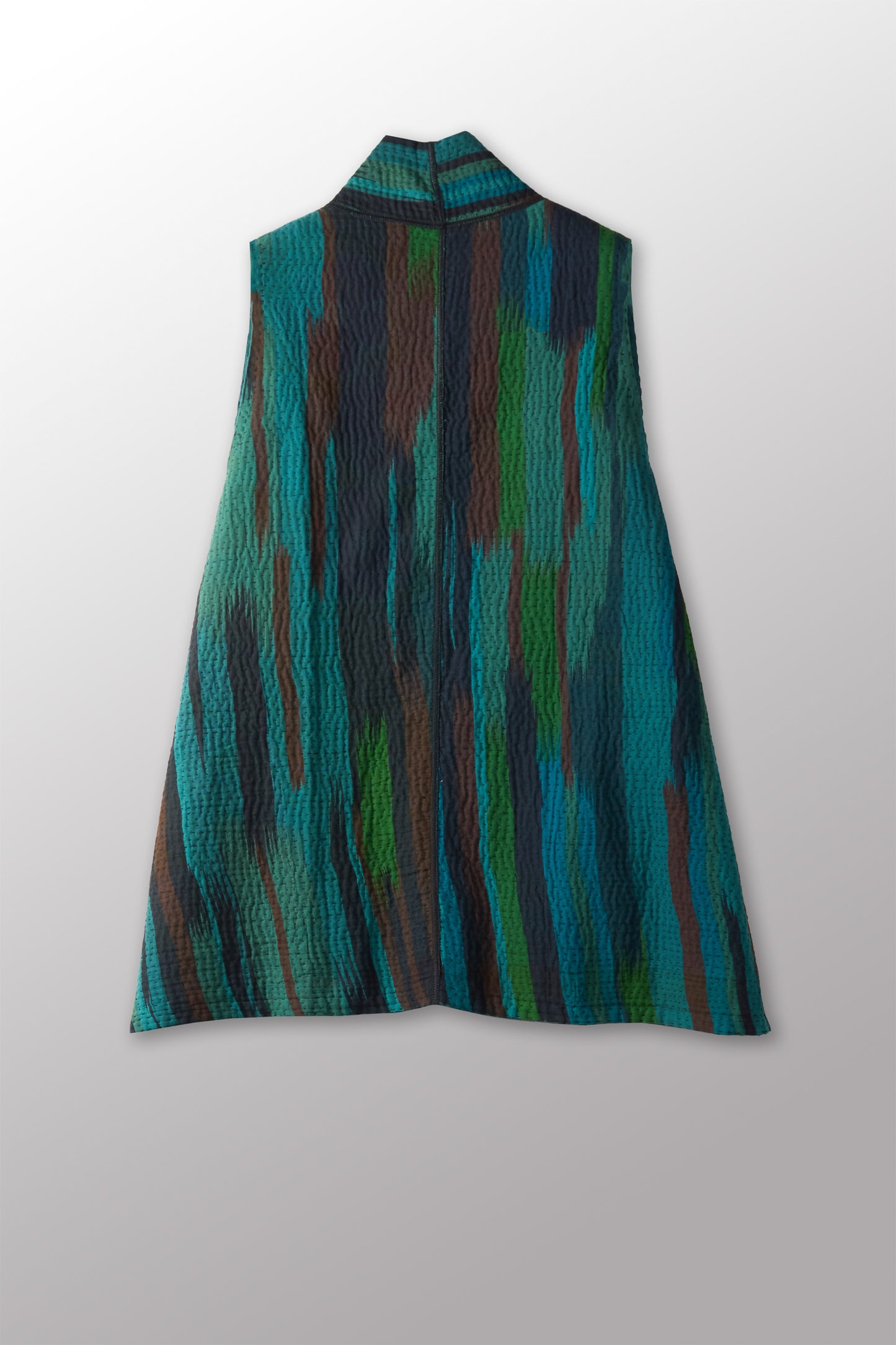 IKAT STRIPE KANTHA KIMONO VEST SHORT - is4248-tuq -
