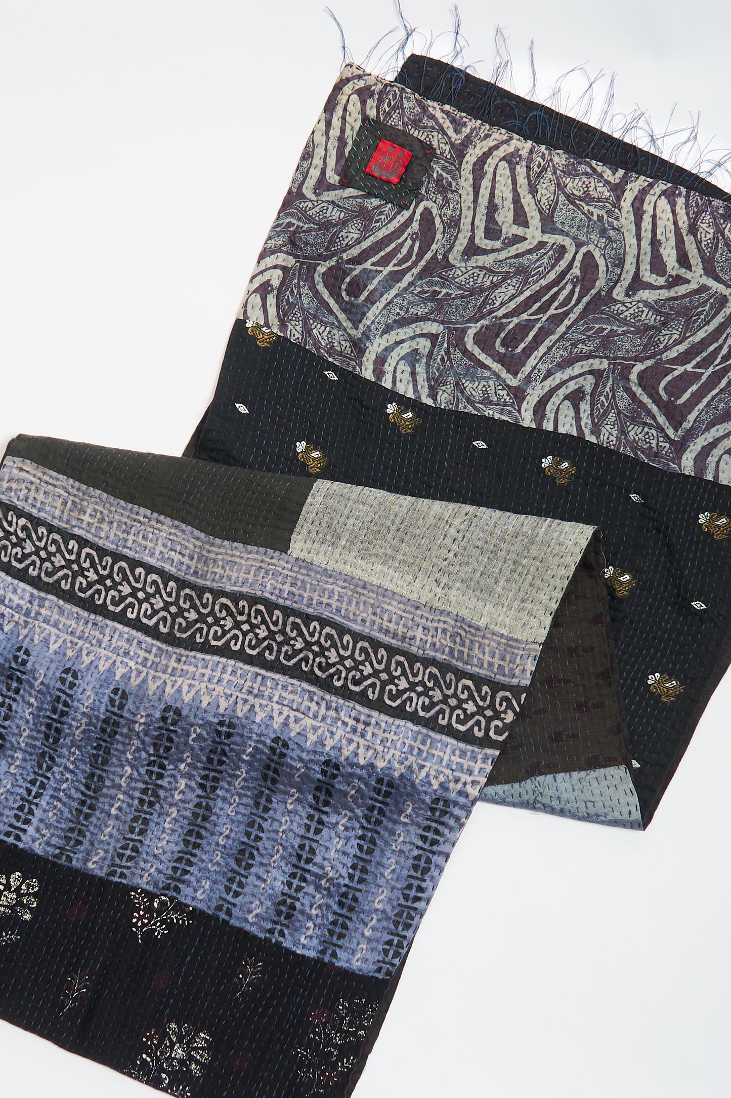 VINTAGE SILK COTTON KANTHA SCARF SMALL - sc2800-blk -