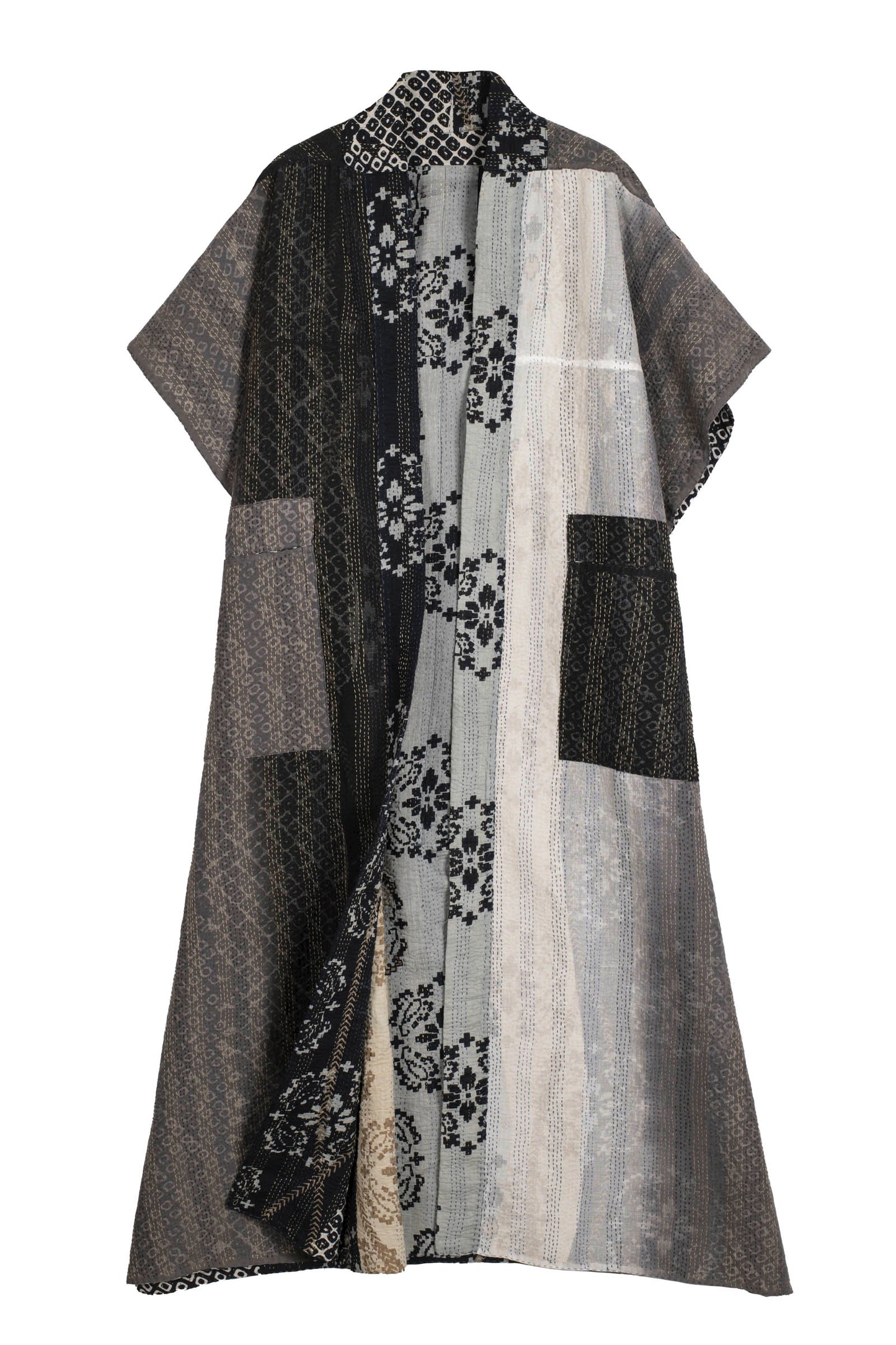 KIMONO COTTON KANTHA PONCHO DRESS - kc2443-blk -