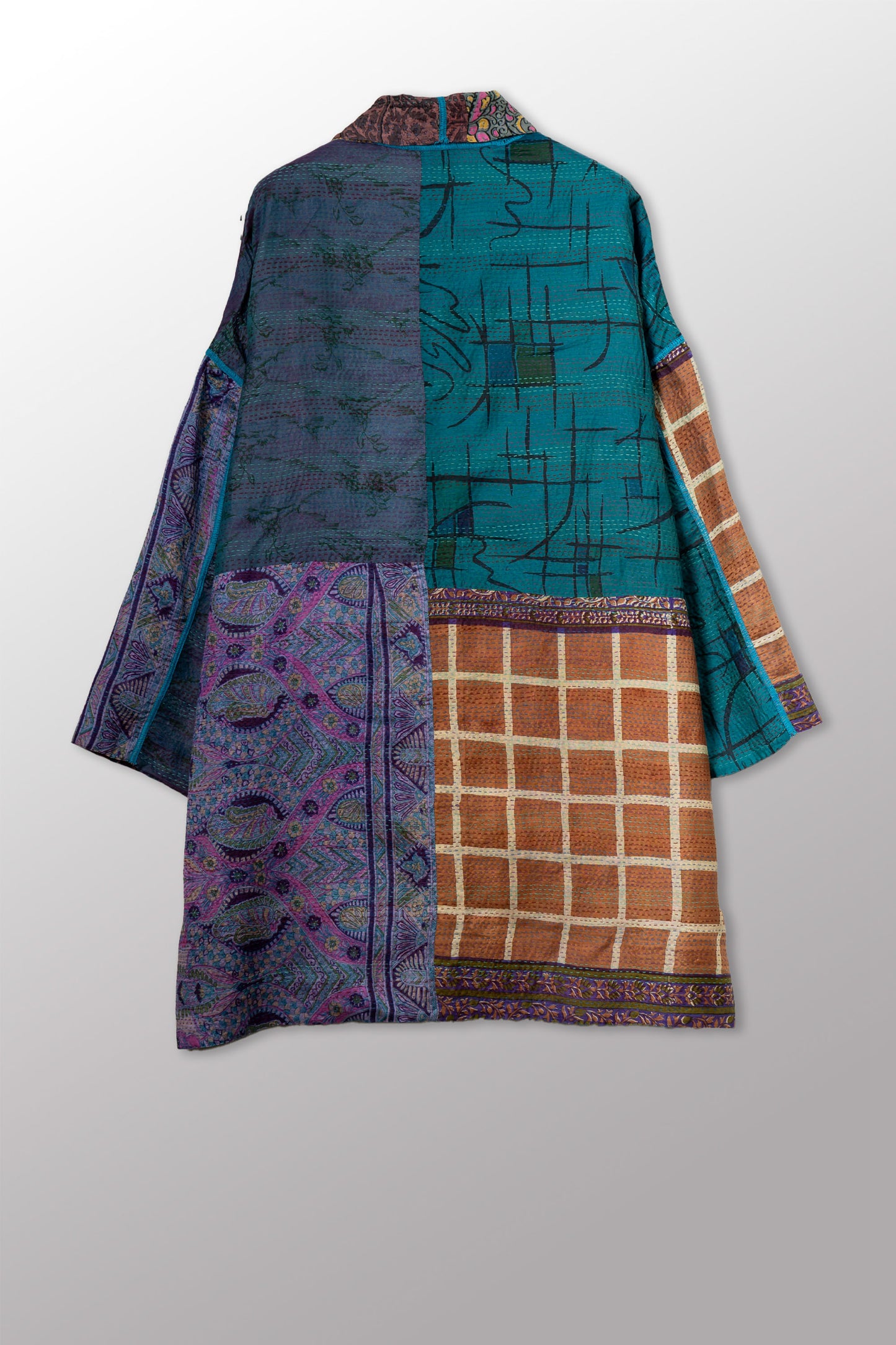 VINTAGE SILK KANTHA HAORI JACKET - sv2068-0010a -