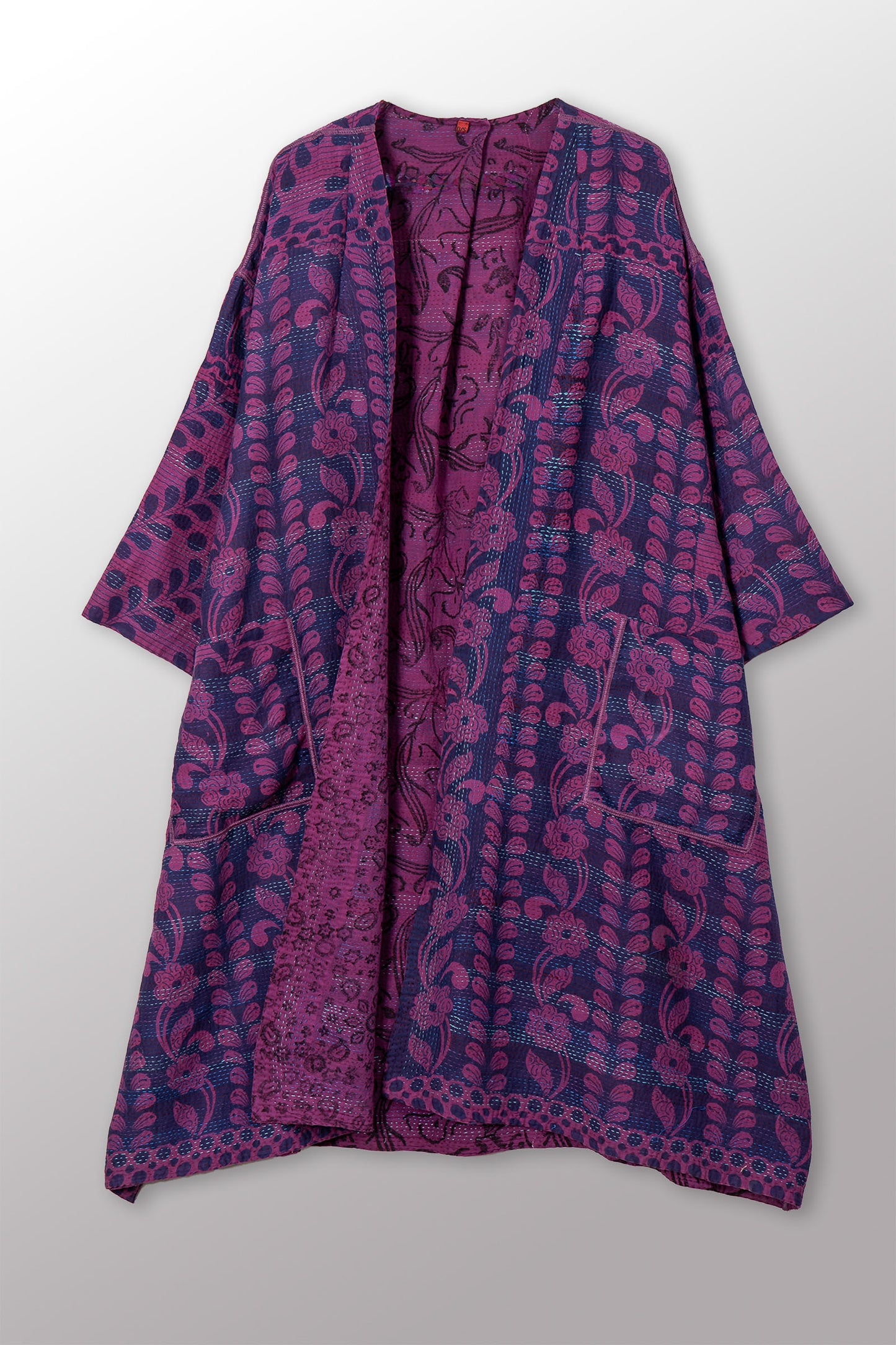 VINTAGE COTTON & NEW VOILE KANTHA LONG DUSTER - cn2328-0003a -