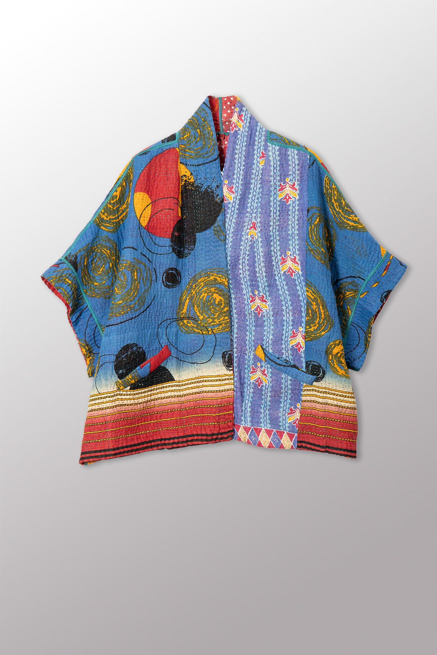 VINTAGE COTTON KANTHA MINI PONCHO - cv4060-0064a -