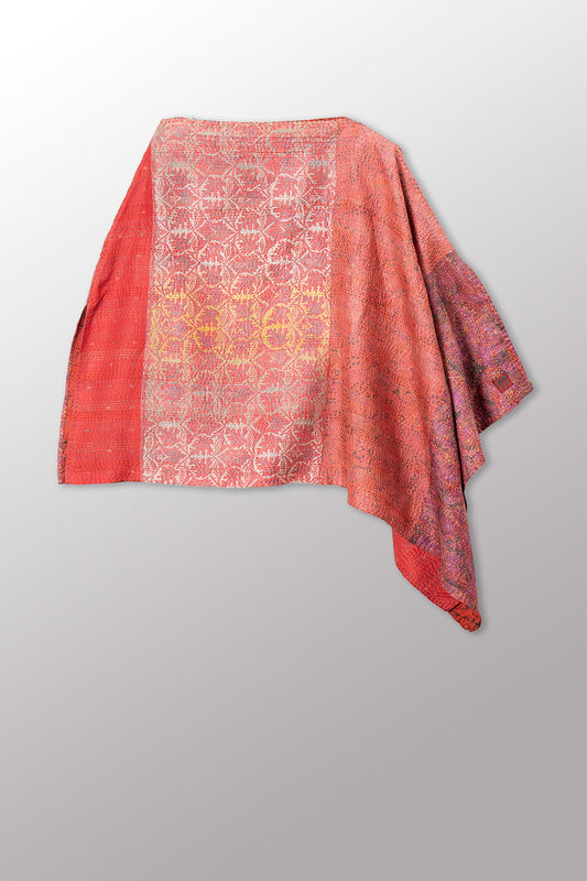 VINTAGE SILK KANTHA LONG CAPE - sv2841-0010a -