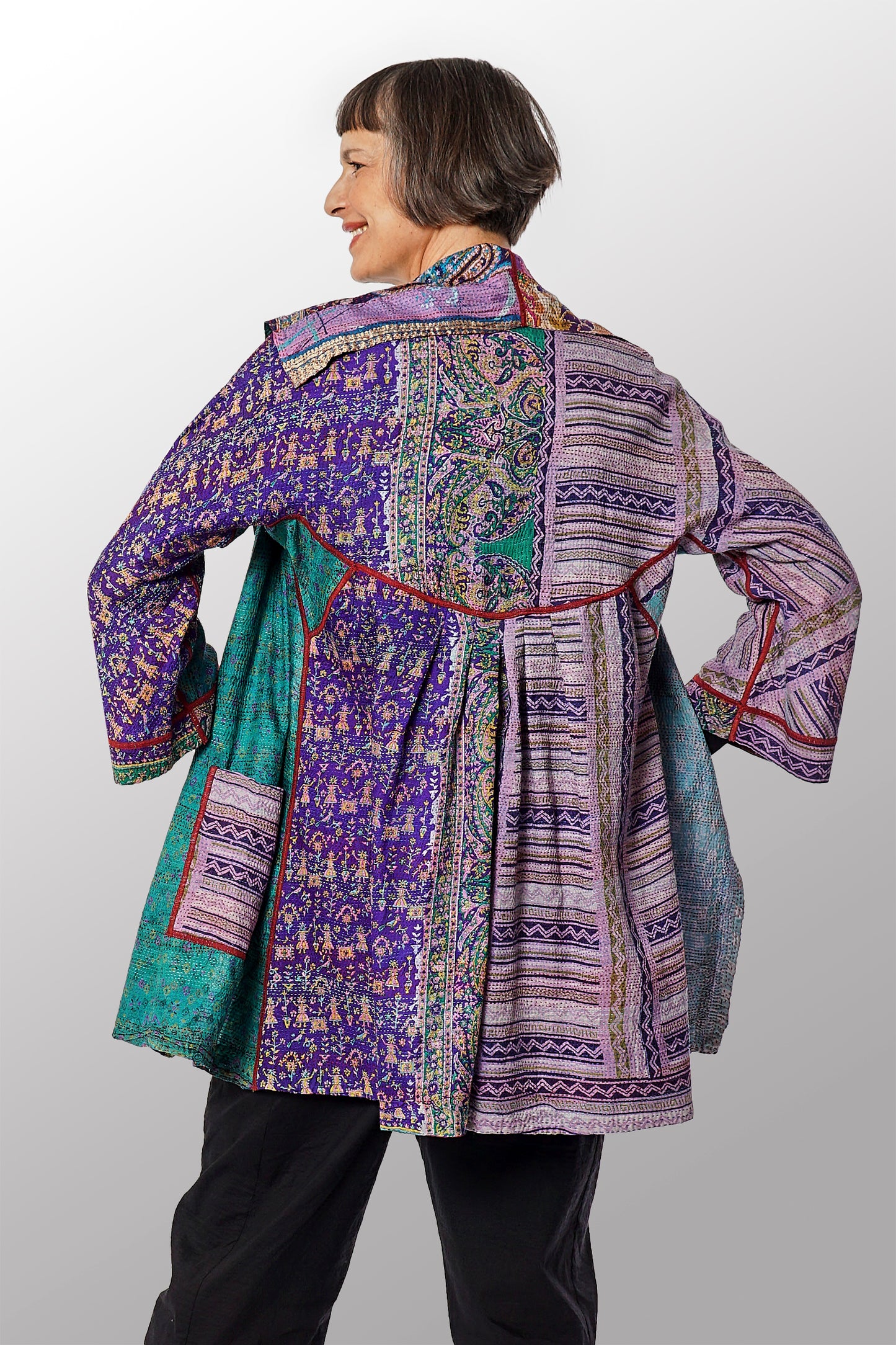 VINTAGE SILK KANTHA BACK TUCKED JKT - sv2012-0040s -