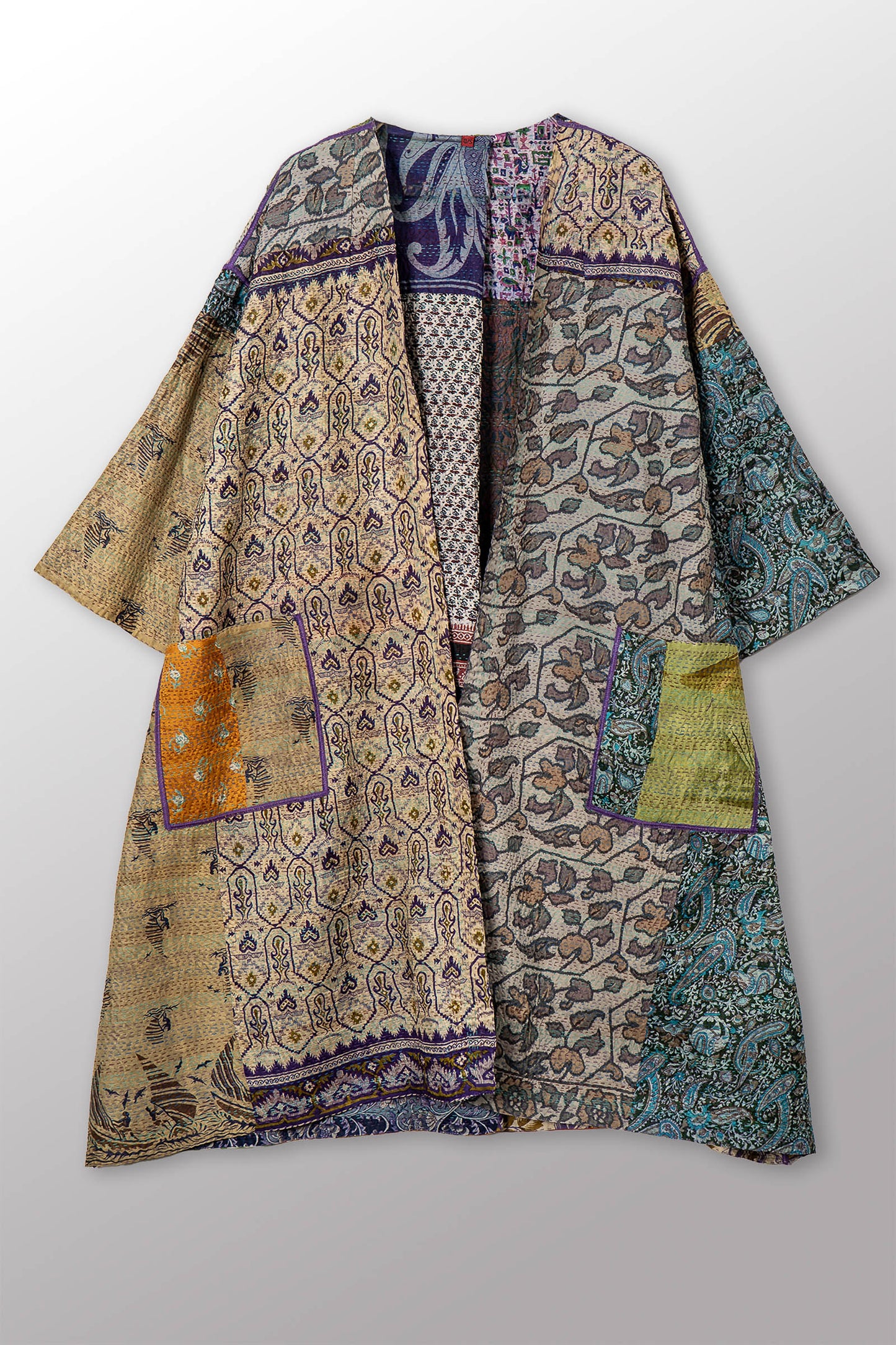 VINTAGE SILK KANTHA LONG DUSTER - sv2328-0015a -