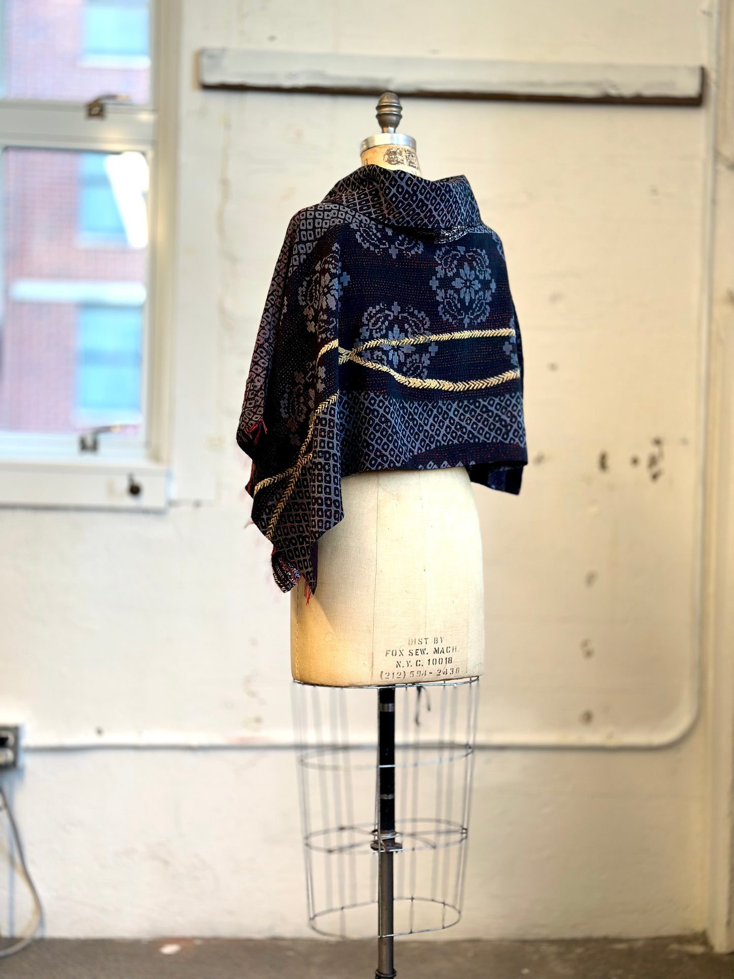 KIMONO PRINT KANTHA COWL NECK CAPE - kp2807-blk -